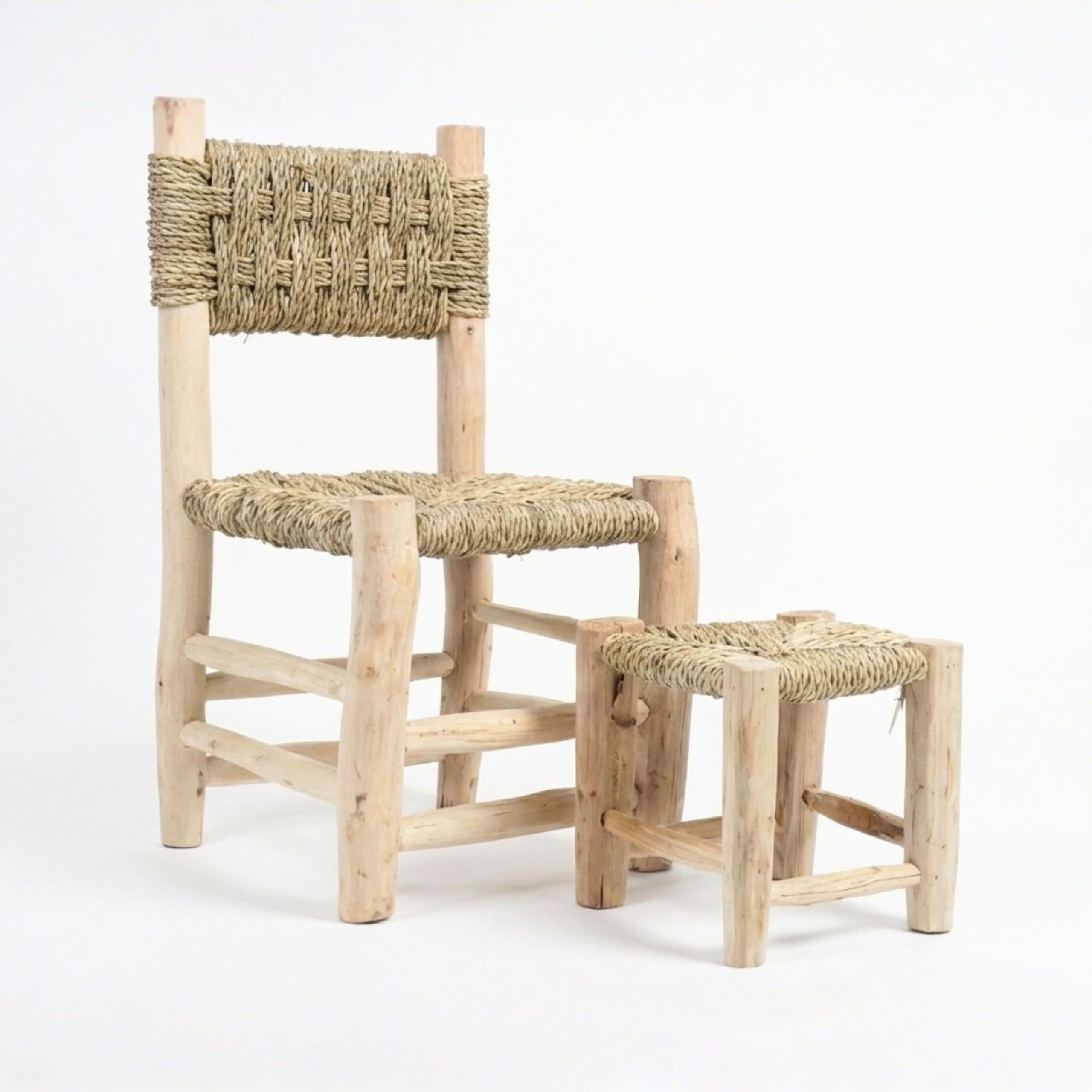 ATALYA Chaise Enfant en Bois et Osier Tressé Main à Dossier