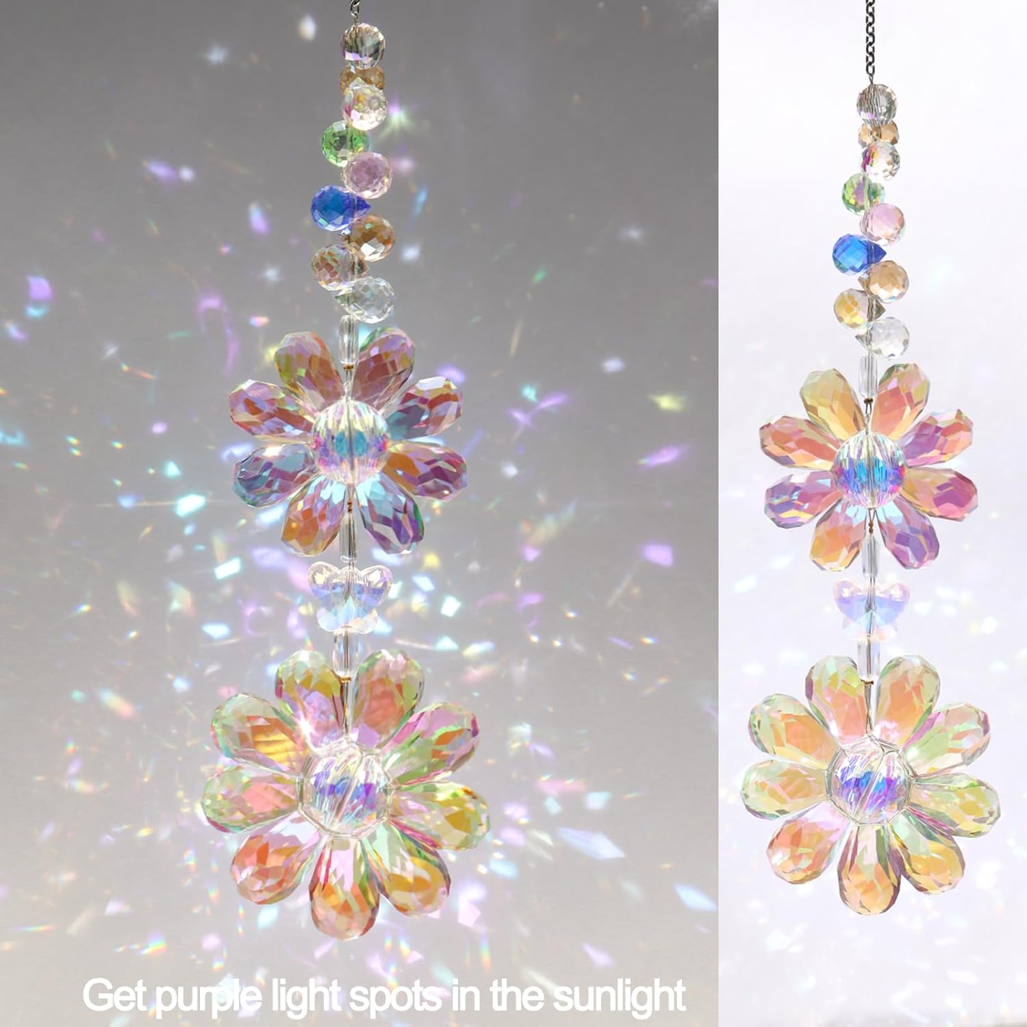 Crystal Flower Suncatcher Hanging Ornament, Rainbow Maker Window Sun Catcher Indoor Outdoor Patio Garden Decor (Purple) - Image 6