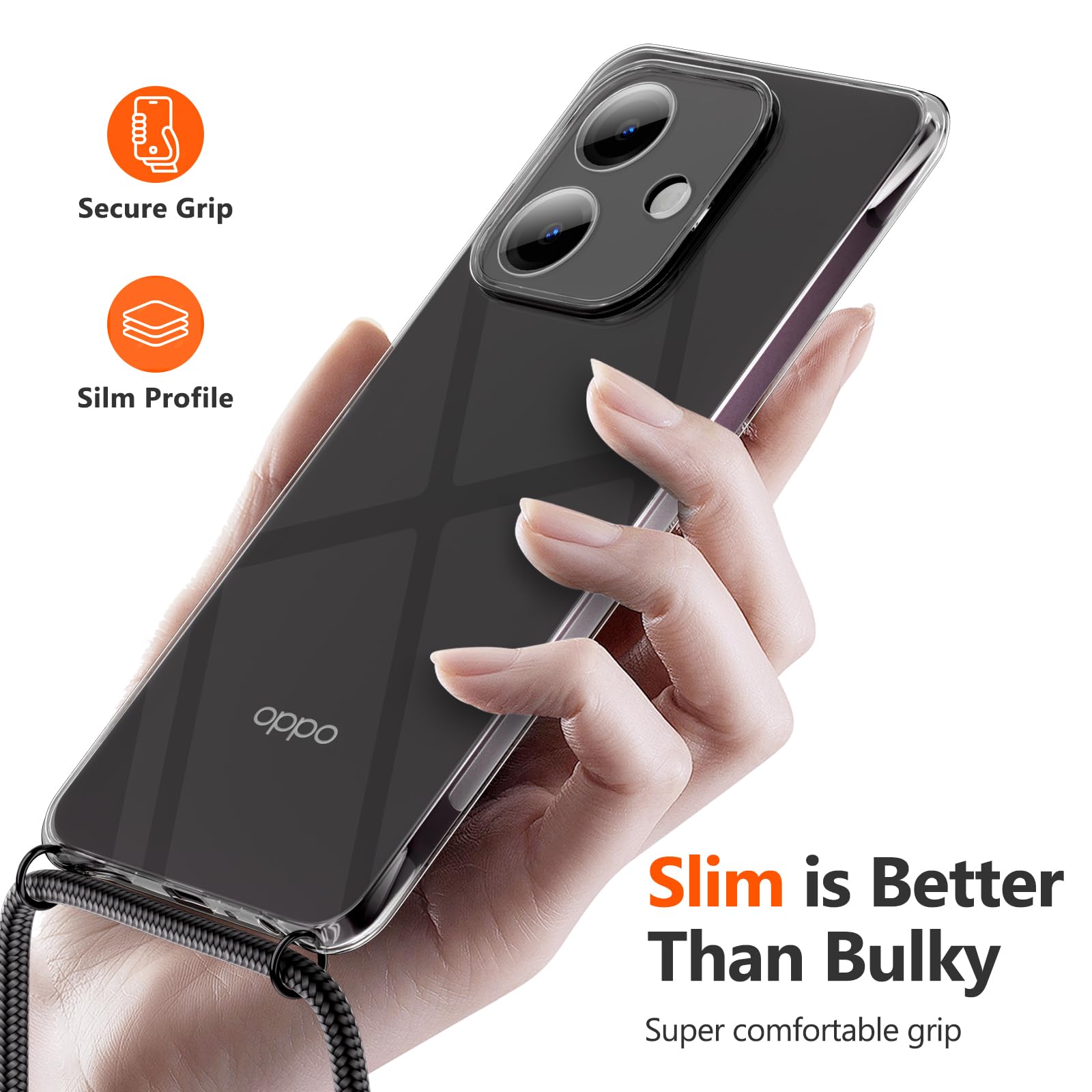 Custodia Con Cordino Per OPPO A98 5G – ISOI Trasparente Ultra Sottile In TPU, Antiurto, Tracolla Regolabile Inclusa