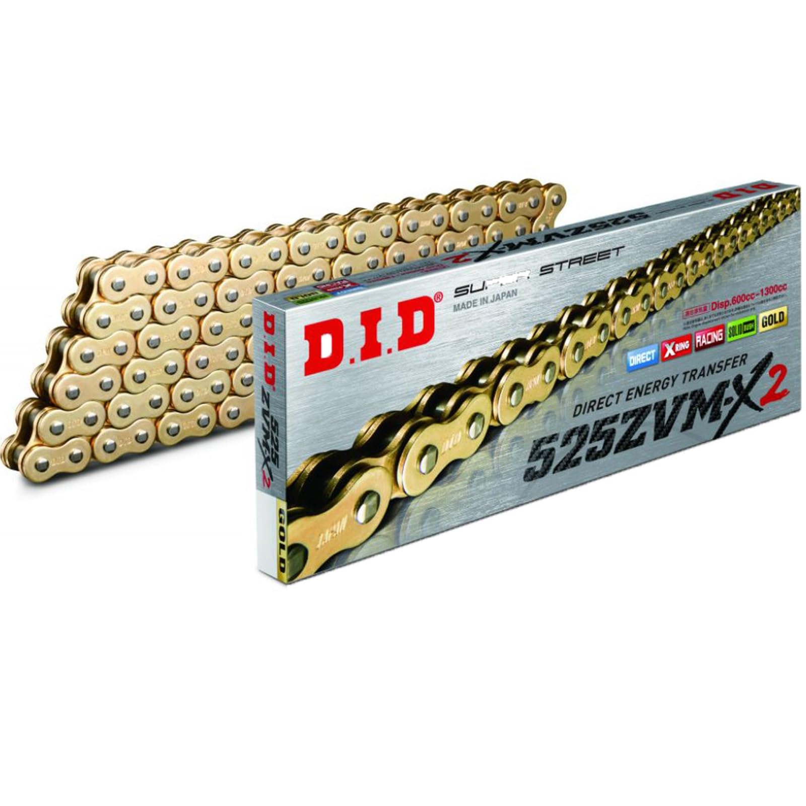 DID ZVMX2 Motorrad X-Ring Antriebskette Gold 525 Teilung 122 Glieder offen + Nietschloss