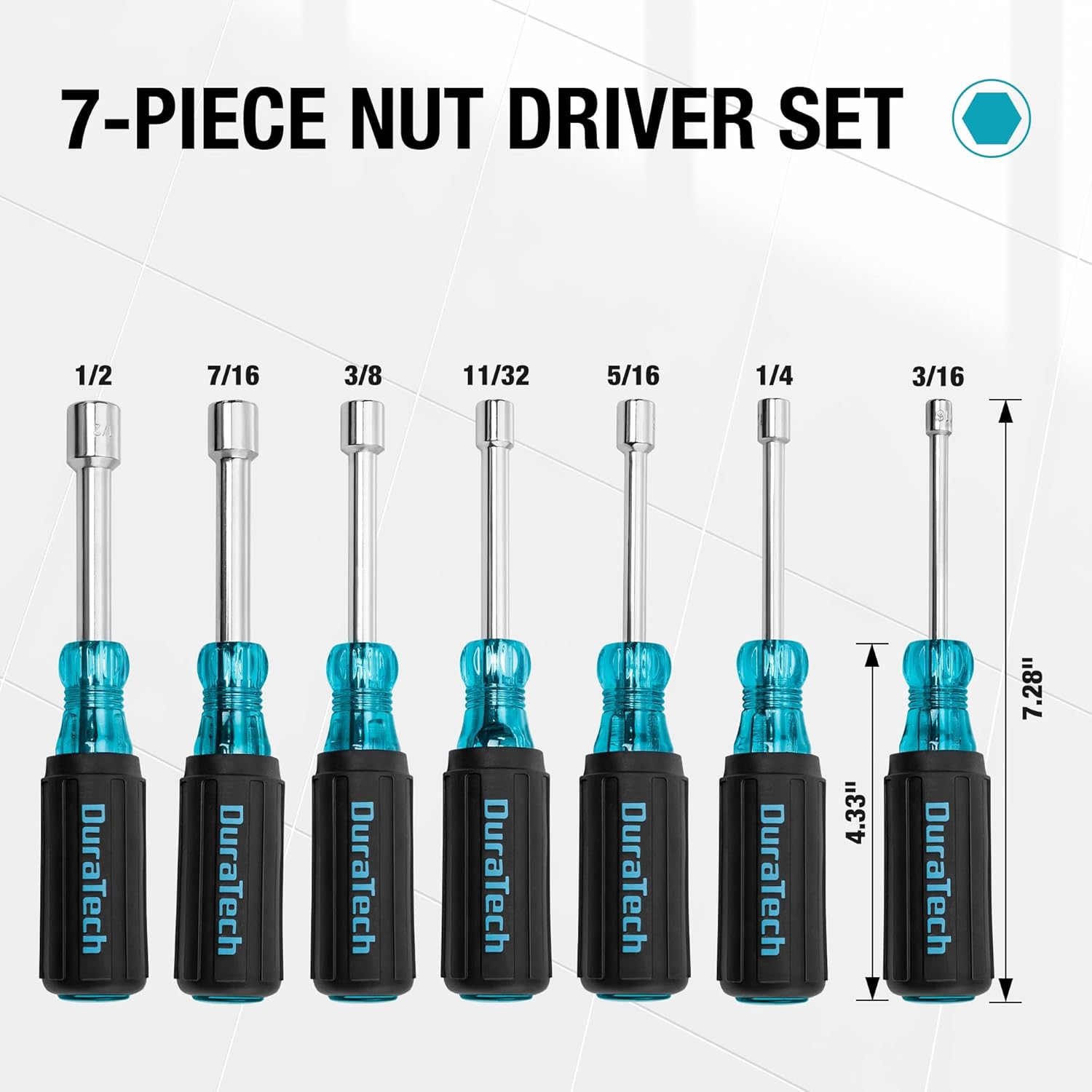 DURATECH 7 PCS SAE Nut Driver Set, Chrome Vanadium Steel Nut Drivers with Non-Slip Handles, DURATECH 5 PCS S2 Steel Screwdriver Set, Professional Screwdrivers with Non-Slip Cushion Grip