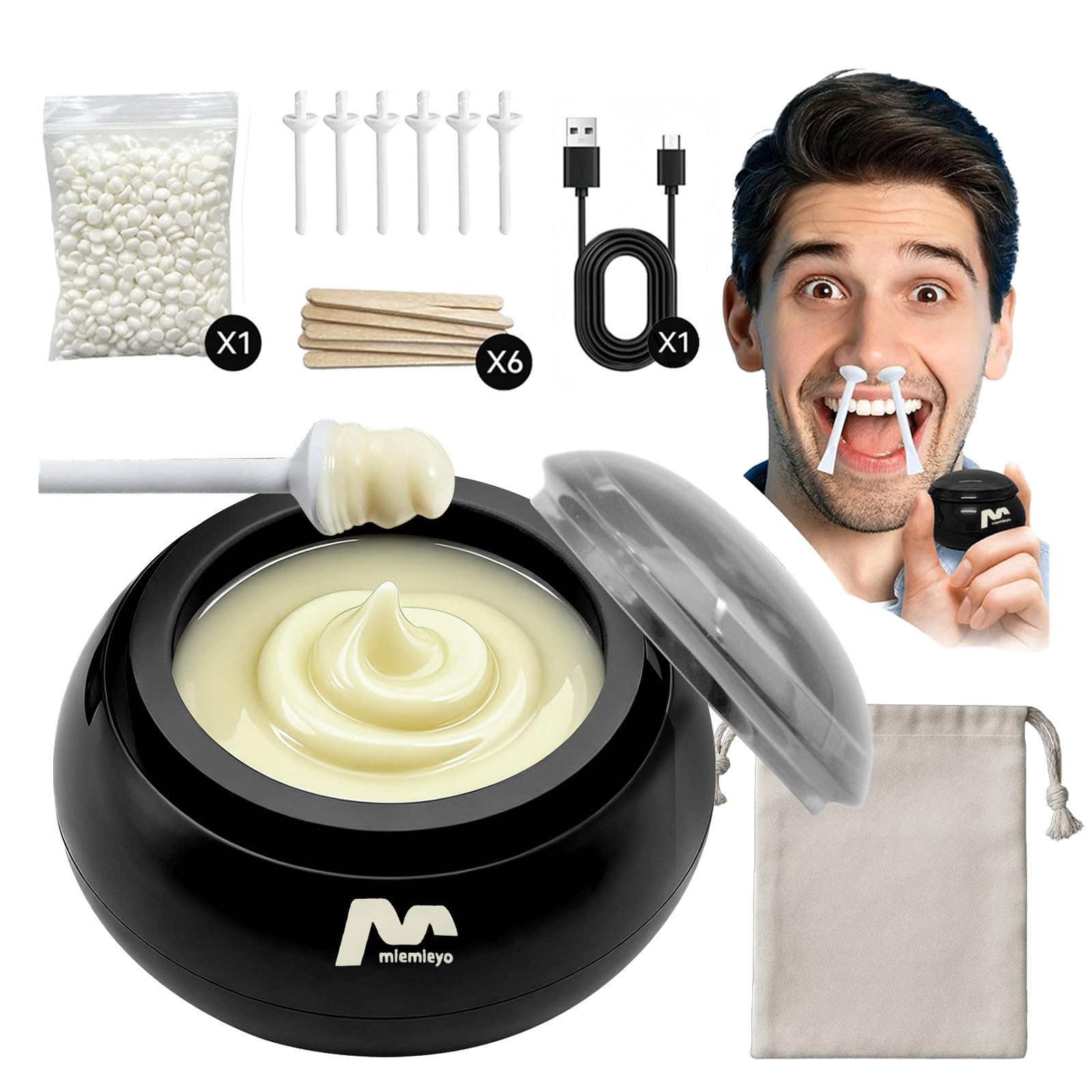 Nose Wax Kit Men, Nose Ear Hair Waxing Kit with 100g Nose Wax, Painless Nose Ear Hair Removal Kit, Smart Constant Temp, USB Fast Heat, Upgraded Capacity, Multi-Accessories