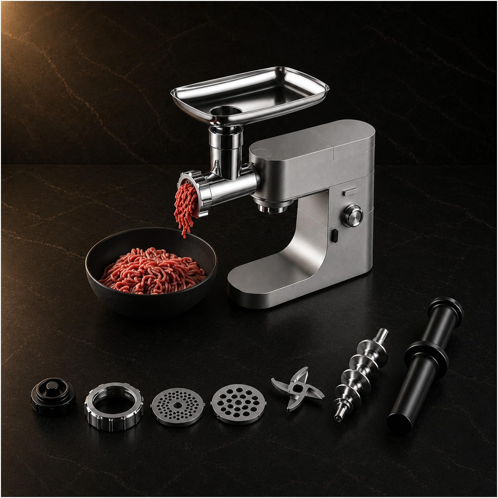 Attacco Tritacarne per Kenwood Stand Mixer - Tritacarne con Adattatore, 4 Piastre di Macinazione, 3 Lame di Macinazione, 2 Tubi per Salsicce - Accessori per Kenwood di MMOBIEL