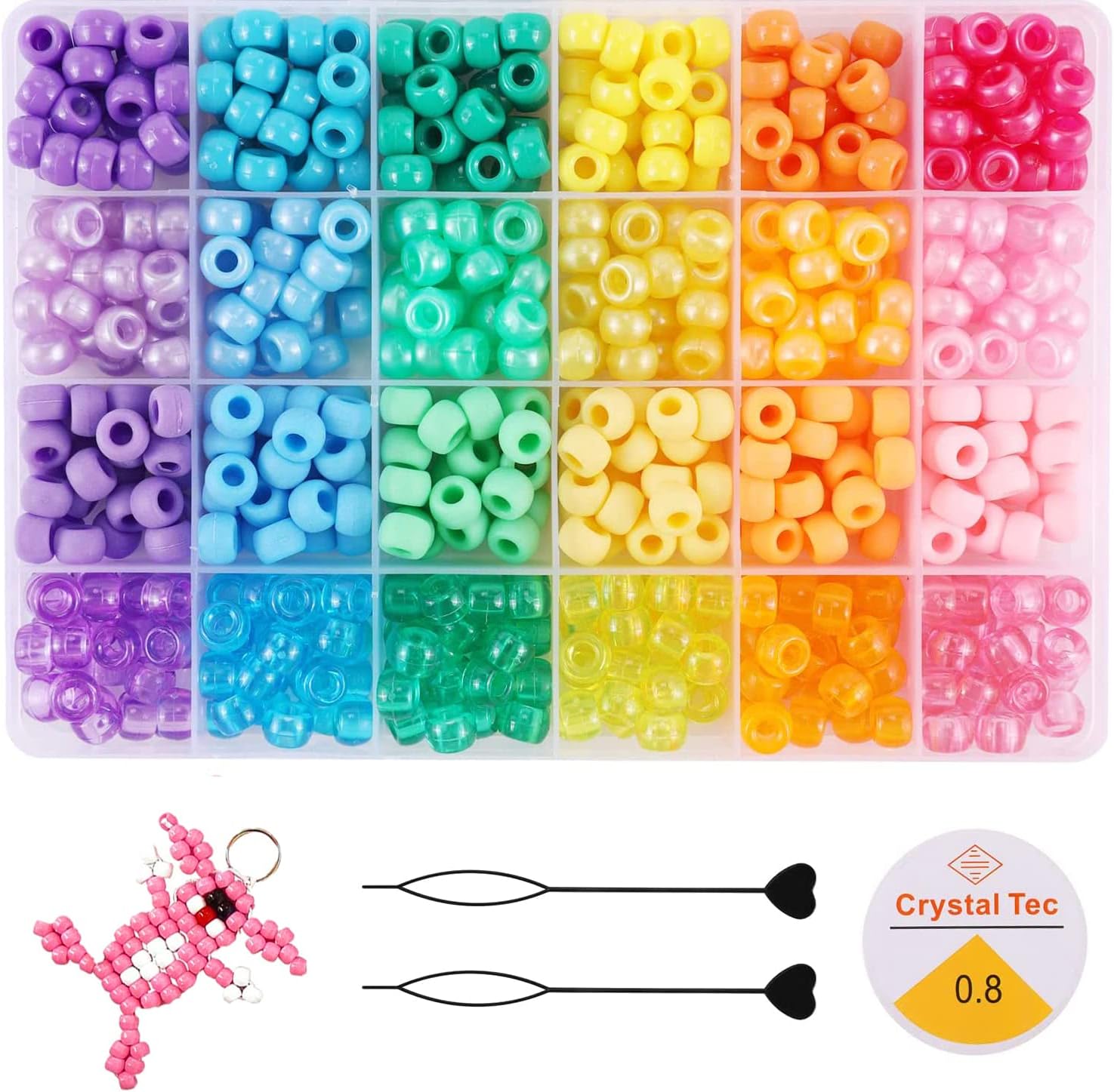 24 Colors Pony Beads for Bracelet Making Kit, Rainbow Kandi Bead Kit for Jewelry Making DIY Crafts, Hair Bead for Braids with String and Hair Beader