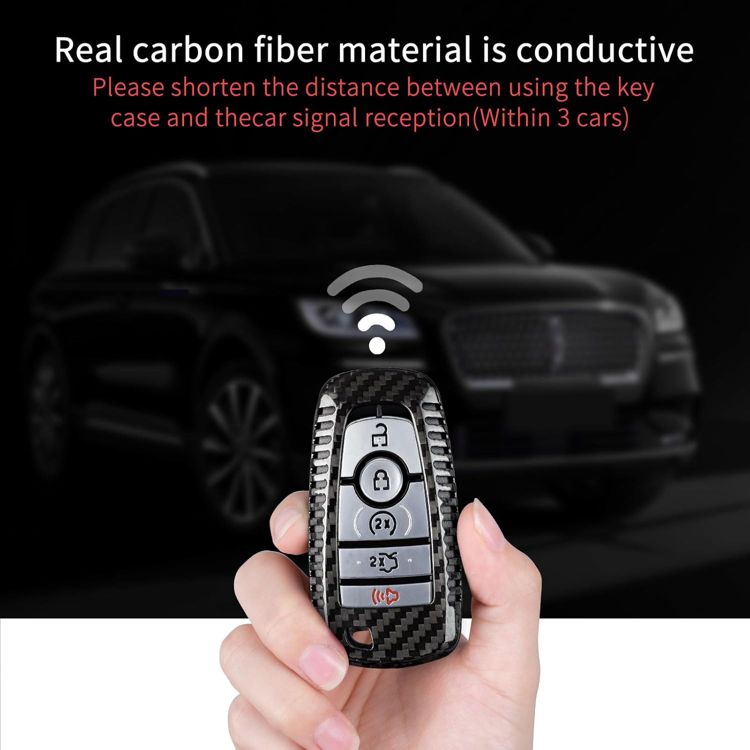 T-carbon Real Carbon Fiber fits for Lincoln Navigator Key Fob Case,Key Shell Protector Compatible with Raptor Bronco F150 Explorer Smart Key Fob Cover with Keychain,Black
