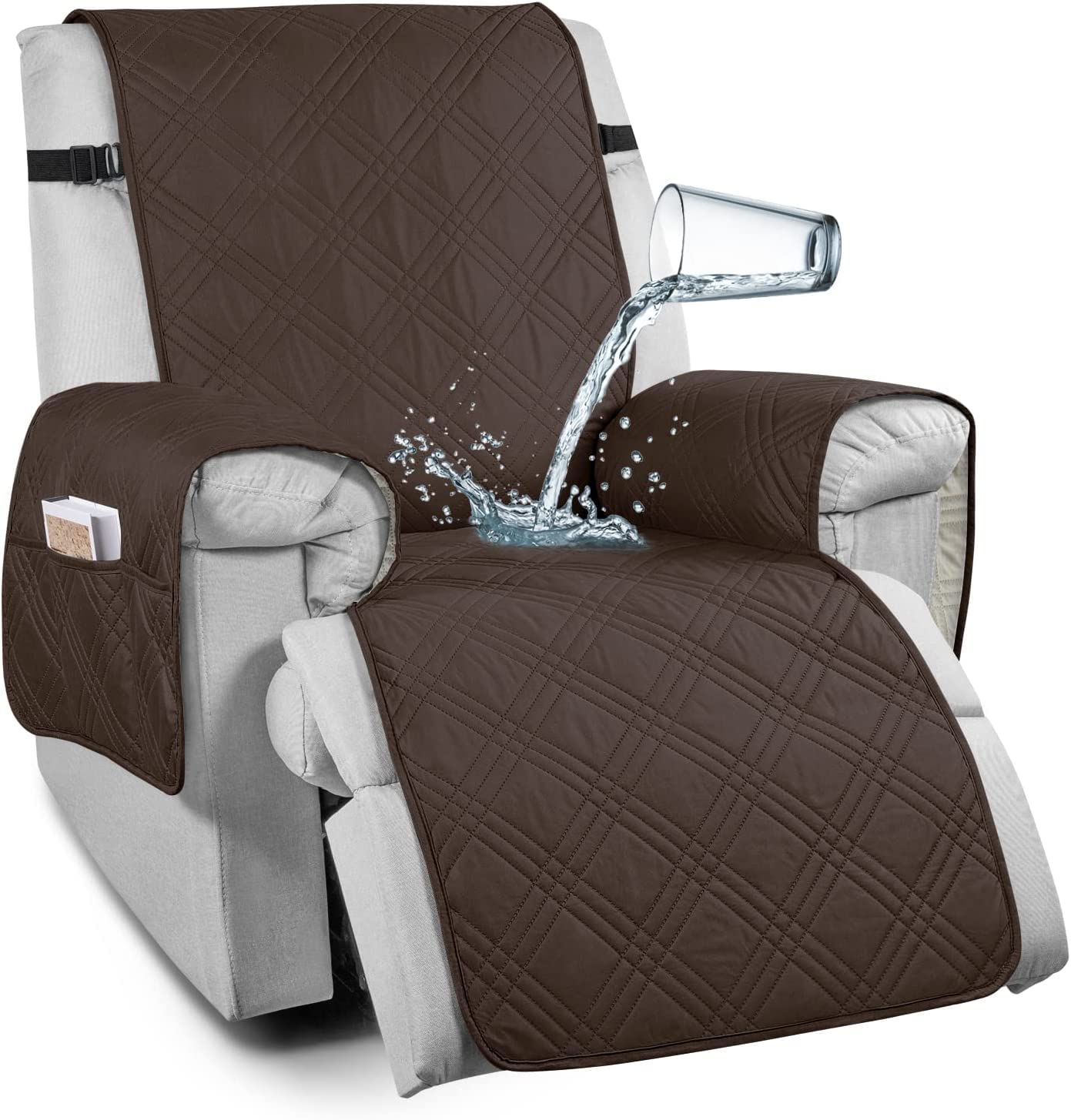 100% Wasserdichter Sesselschoner, Sesselschutz für Relaxsessel, Anti-rutsch Sesselüberwürfe Ohrensessel, 1-Sitzer Sofaüberwurf mit Tasche, Sesselbezug für Fernsehsessel (Schokolade,Relax 71cm)