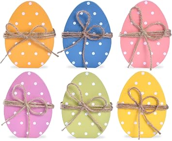 Wooden Easter Egg Decorations, 6pcs Polka Dot Easter Table Decor Set, Pastel Wooden Eggs for Home Decor, Spring Decorations, Holiday Table Centerpieces for Tiered Tray 6 colors