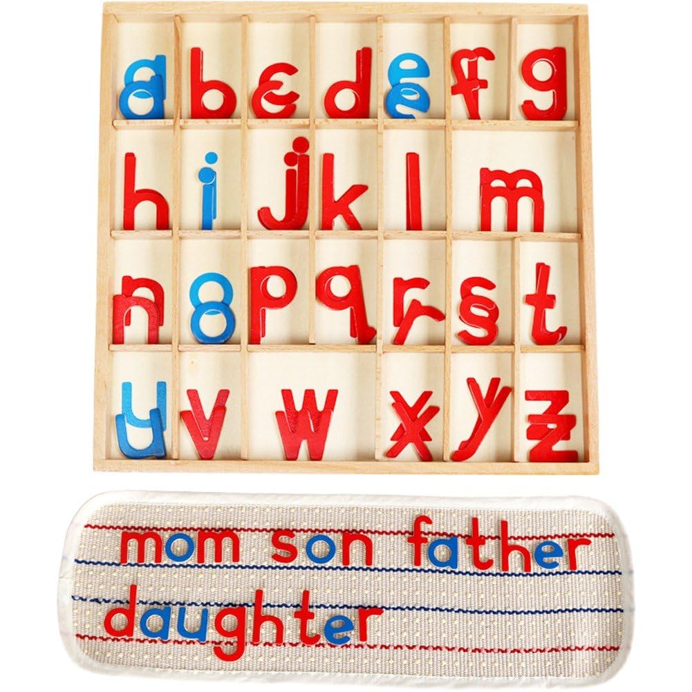 Children Montessori Language Educational Toy Movable Wood Alphabet with Box and Mat Spelling Learning Language Materials