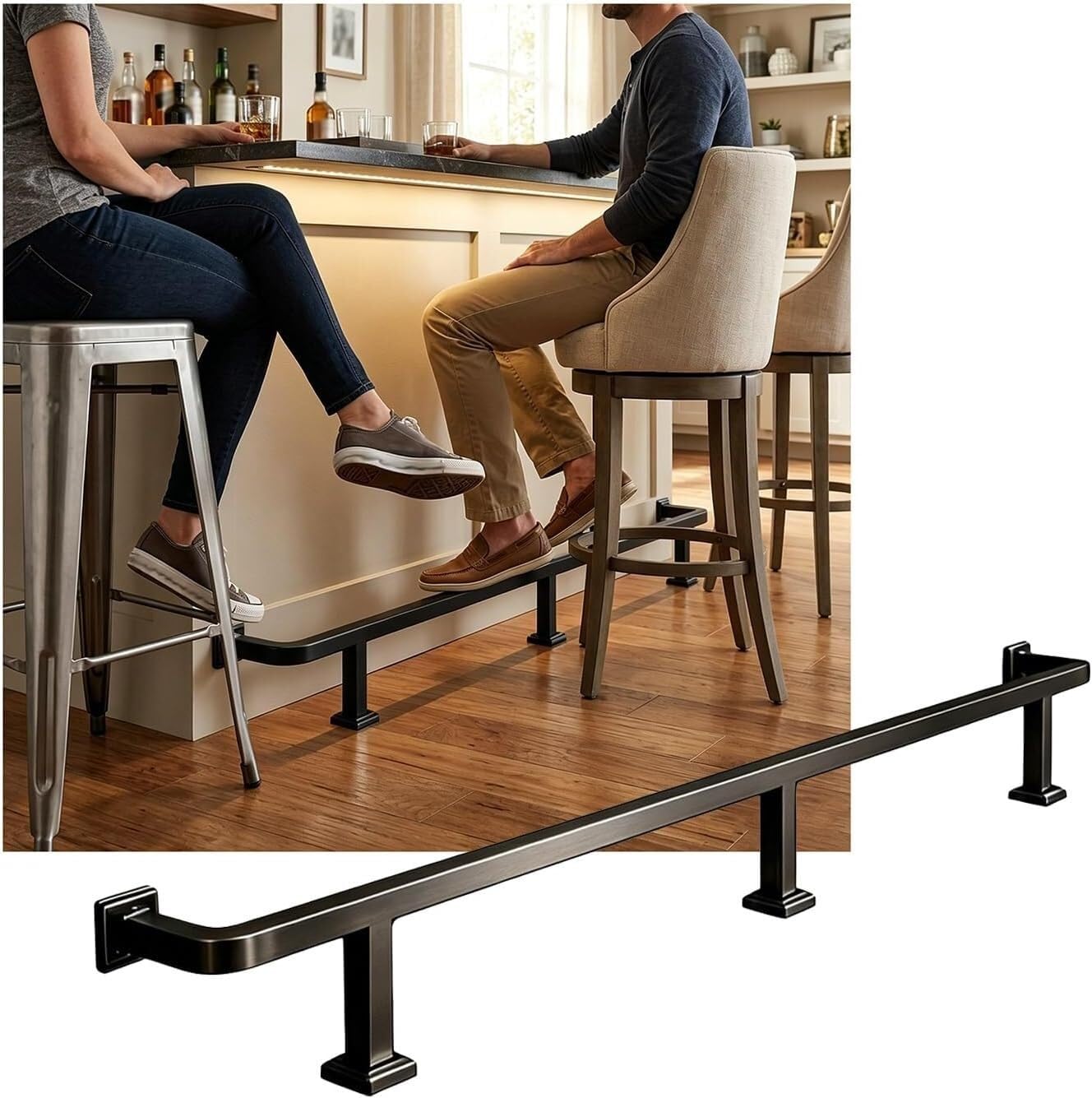 KJoBDwz Bar Foot Rail Bar Foot Rail Kit, Brushed Foot Rest Rail for Indoor & Outdoor Restaurant Kitchen Library Cafe Counter(Schwarz,3.5M/11.48FT)