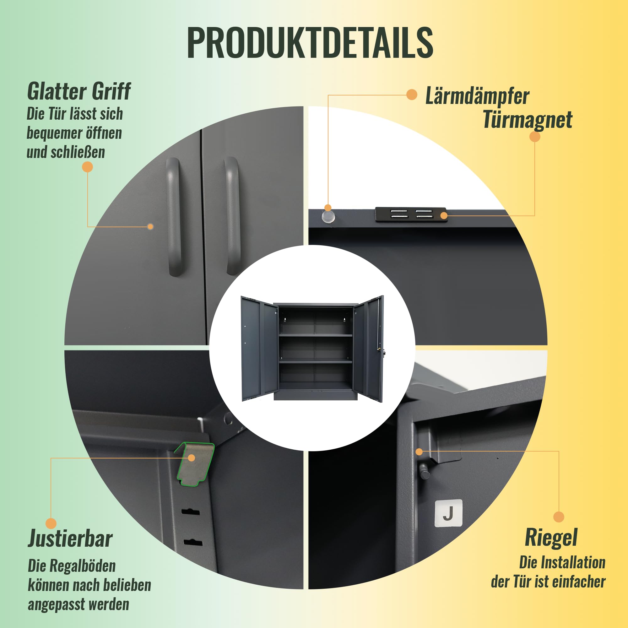 ONDIS24 Aktenschrank, Mehrzweckschrank, Schloss, verstellbare Ablagen, Stabil, belastbar, Doppeltüren mit Türmagnet, Griffen Robust und sicher, werkzeugschrank, Büro, Werkstatt, Garage (Anthrazit, 90)