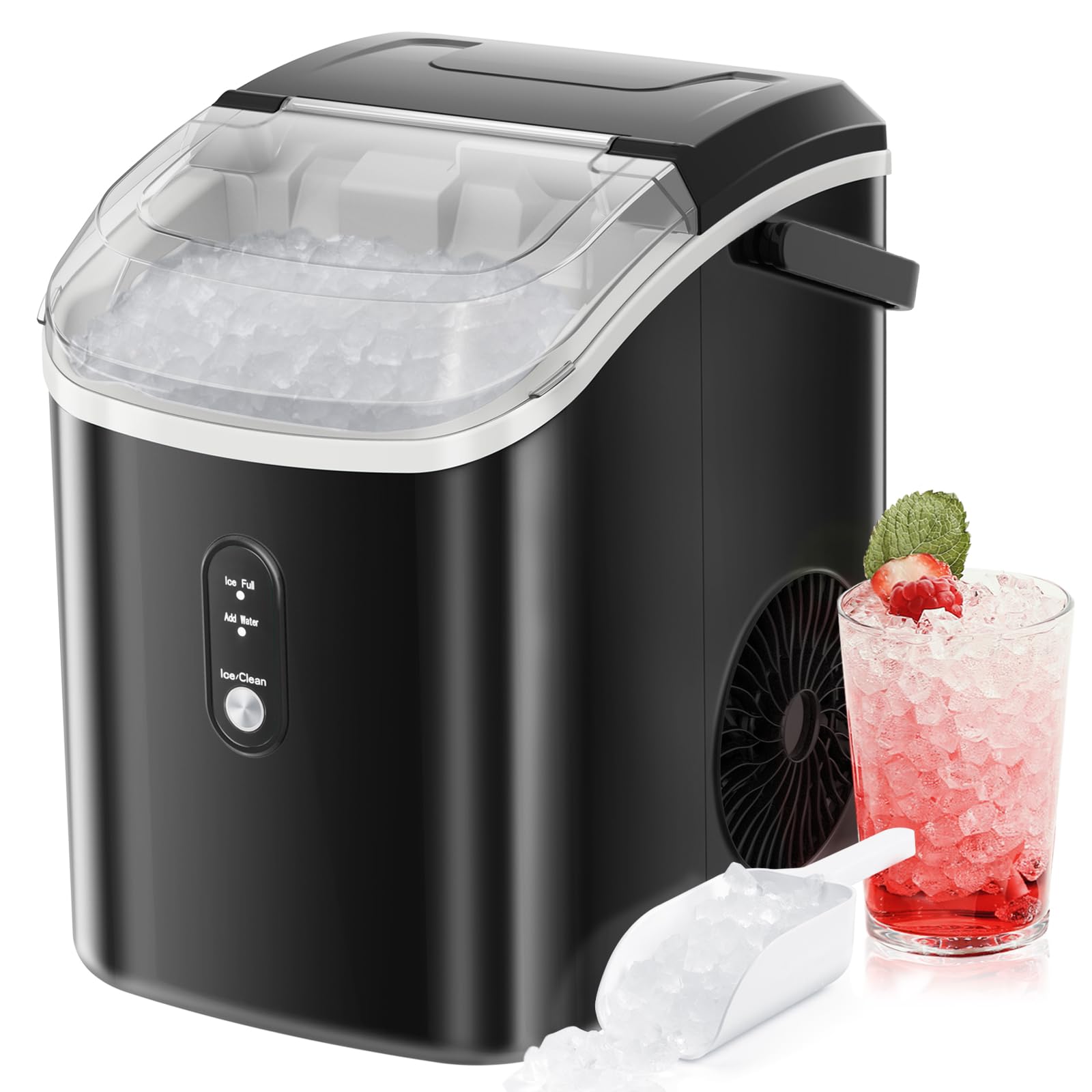 Photo 1 of Nugget Countertop Ice Maker with Soft Chewable Pellet Ice,Pebble Portable Ice Machine with Ice Scoop, 34lbs in 24 Hours, Self-Cleaning, Sonic Ice, One-Click Operation, for Kitchen,Office Black 34Lbs/24H Black 1