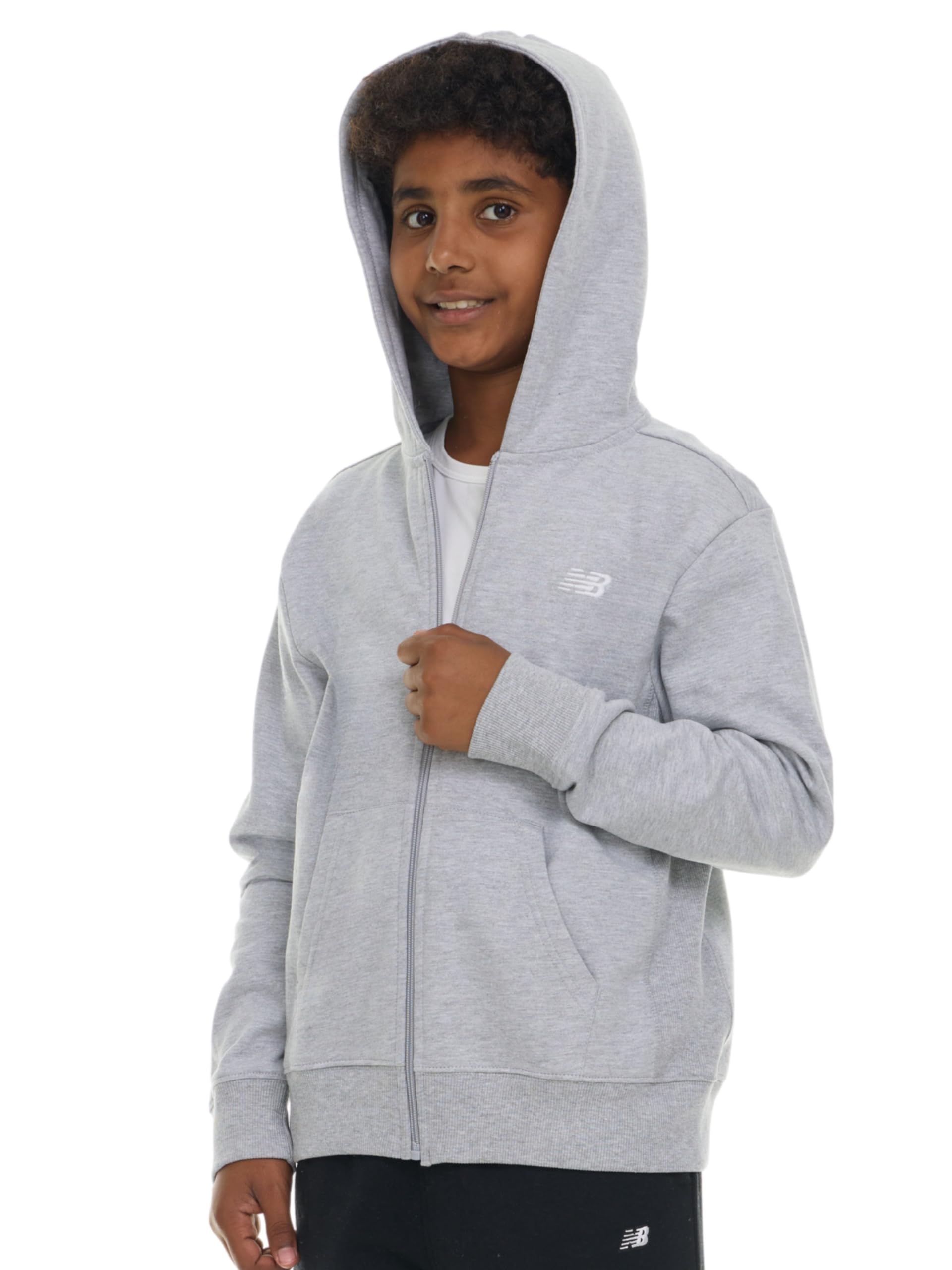 New Balance Boys Zip Up Hoodie – Full Zip Premium Cotton Blended Fleece Sweatshirt with Lined Hood, Comfortable Fit Grey Heather