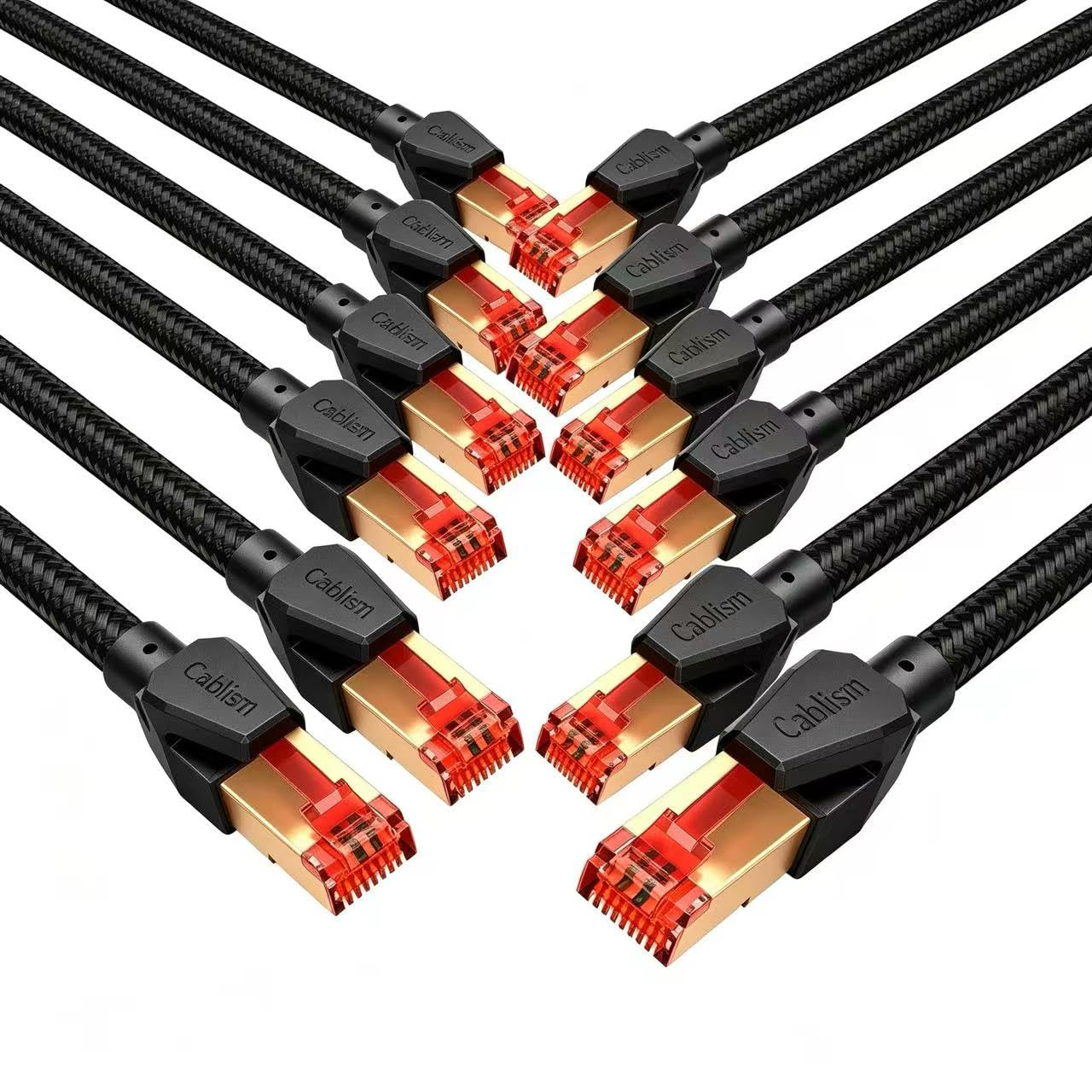 12Pack-1FT Cat 8 Ethernet Cable Short, Heavy Duty High Speed LAN Network Cable Gold Plated RJ45 40Gbps 2000Mhz Shielded Internet Patch Cord, Compatible with Cat 7/6/5/5e Black,Round