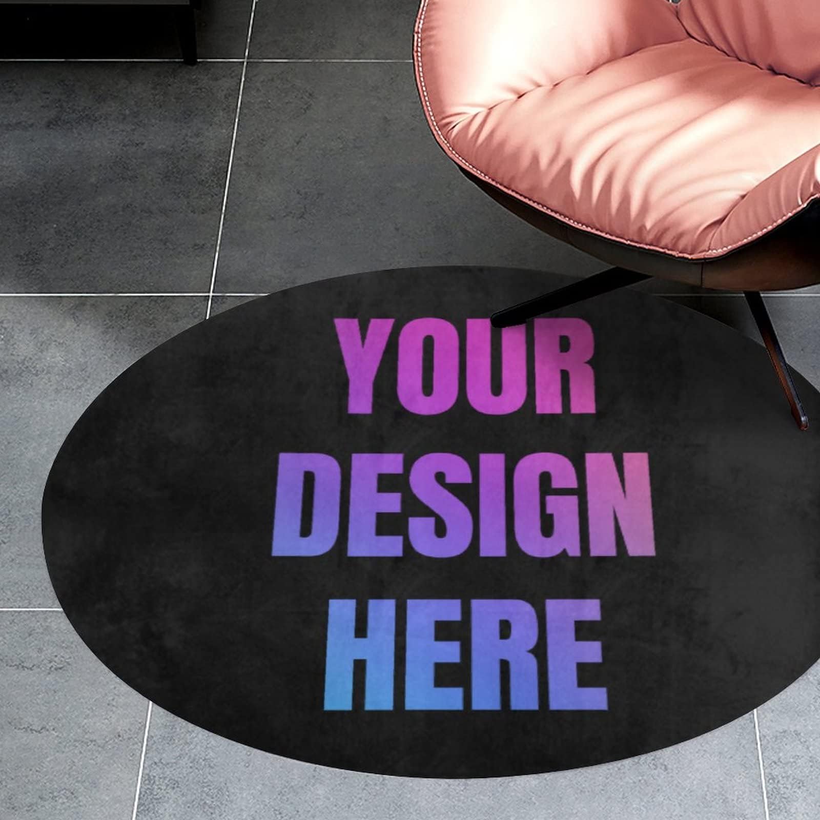 Custom Round Rug Personalized Non-Slip Add Logo Image Rugs Coral Velvet Floor Mats for Home Decorative Customized Area Rug Bedroom Carpet (24 inch Diameter) Black