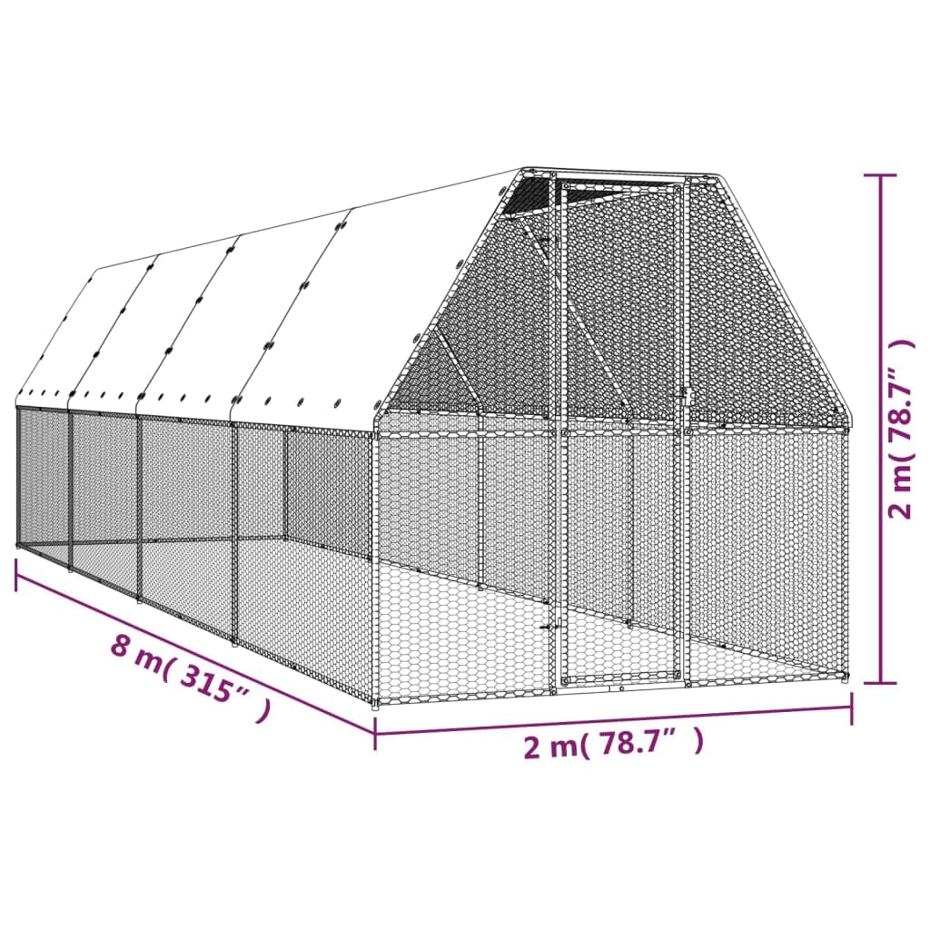 Homgoday Jaula para pollos al aire libre, 2 x 8 x 2 m, acero galvanizado, gallinero y corral, gallinero, gallinero, jaula de aves de corral para gallinas, patos, conejos, perros, jaula de aves de