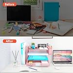 Organisateur de bureau avec support de fichier, 4-Tier Organisateur de bac à papier lettre avec tiroir & 2 Supports de stylo, Organisateurs de bureau et accessoires, Organiseur de fichiers de bureau Mesh et stockage pour les fournitures de bureau