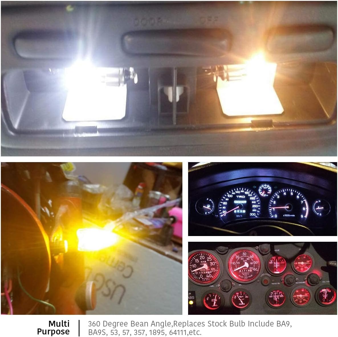 LUYED 5 x Super Bright 3014 24-EX Chipsets BA9 BA9S 53 57 1895 64111 LED Bulbs Used For Side Door Courtesy Lights Map Lights,Xenon White