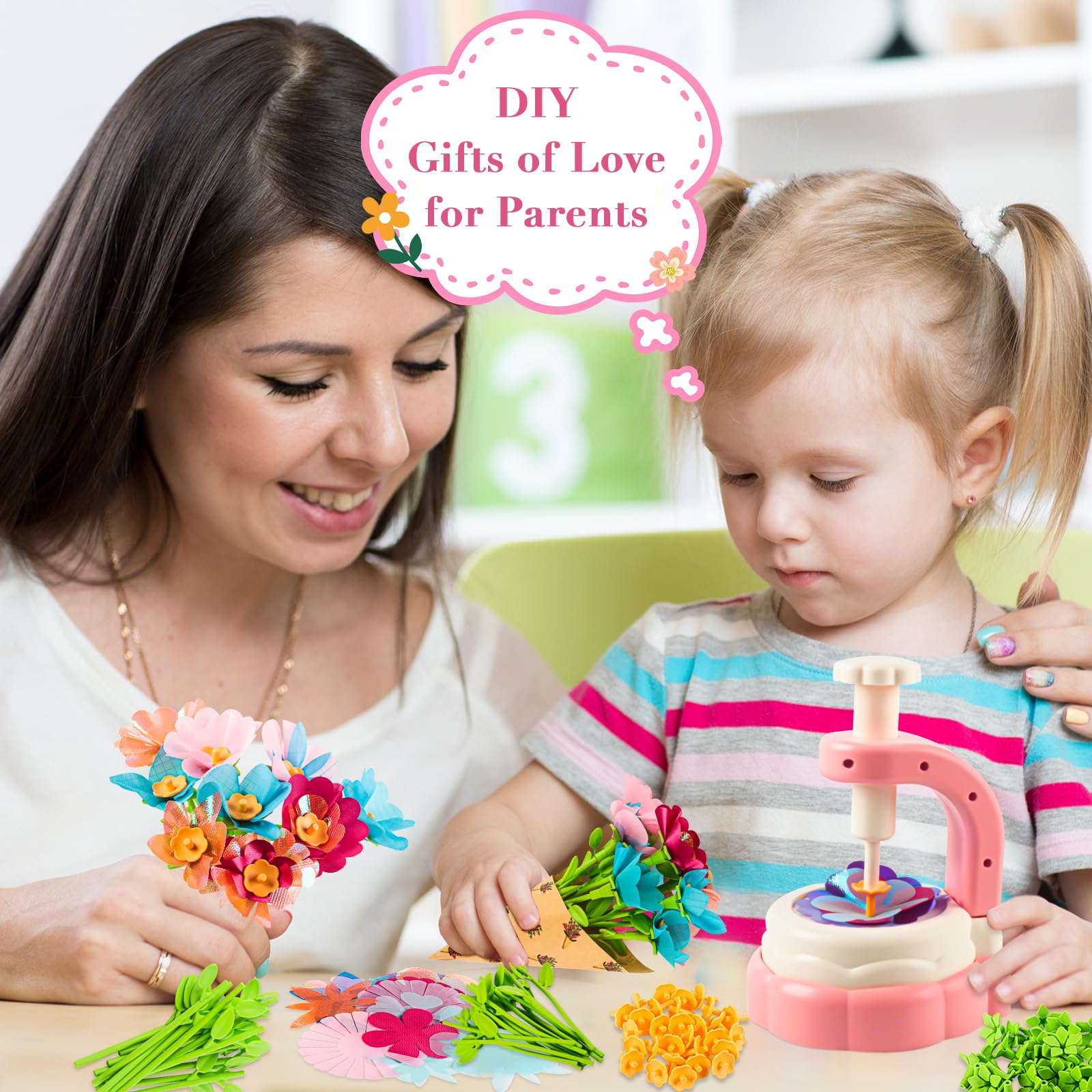 DIY Blumenpresse Kinder, Spielzeug Blumen Bastelset, Mädchen 4-12 Jahre Kreatives Blumen Basteln, Künstliches Blumenstrauß Spielzeug, für Mädchen Kindergeburtstag Weihnachten Geschenk