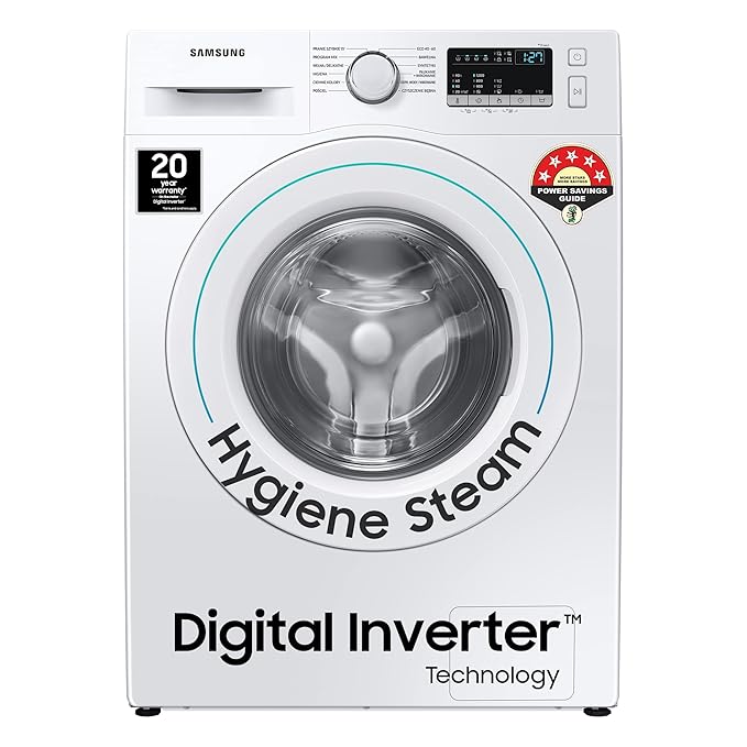 Samsung 7 Kg 5 Star Inverter, Hygiene Steam Fully-Automatic Front Loading Washing Machine (WW70T4020EE1TL, White, Diamond Drum) at Rs. 28990