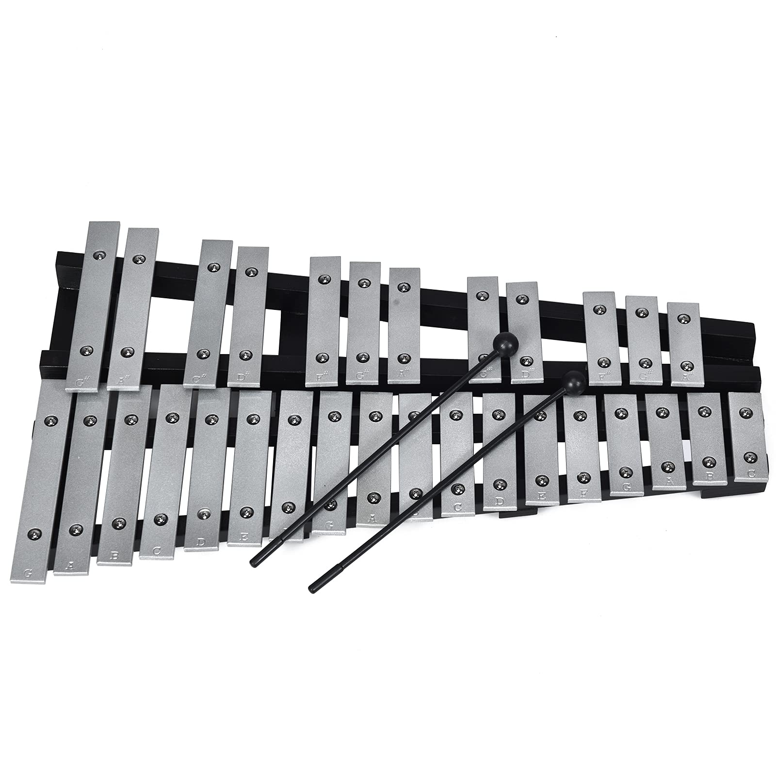 KOMFOTTEU Xilofono 30 note, carillon con tasti in metallo e 2 bacchette, strumento a percussione a mano, con custodia per il trasporto, strumento musicale per bambini e adulti
