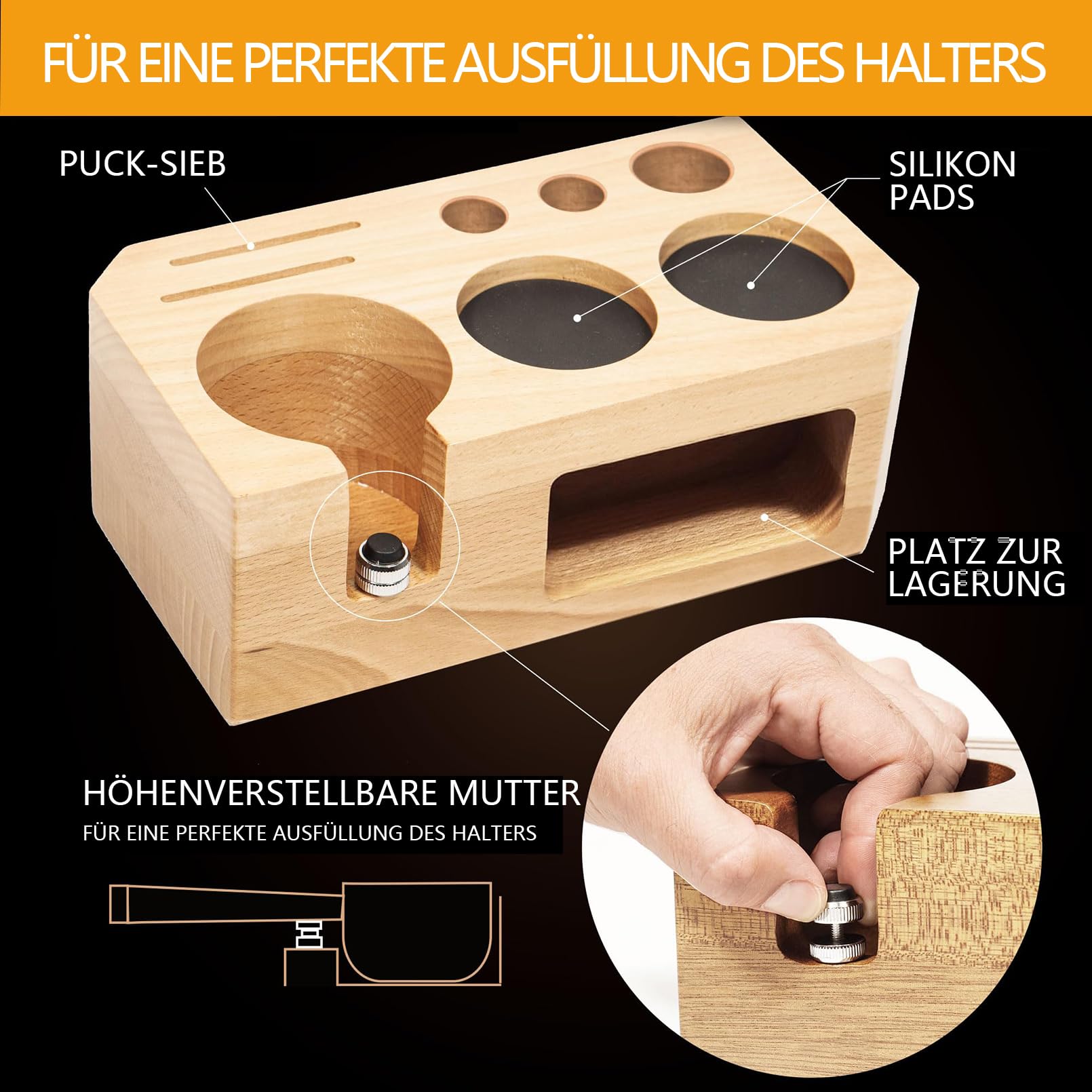 Generisch 58mm Kaffee-Stampfstation mit Tamperhalter aus Holz Barista-Zubehör für Perfect Tamp Buche Holz 51/54mm