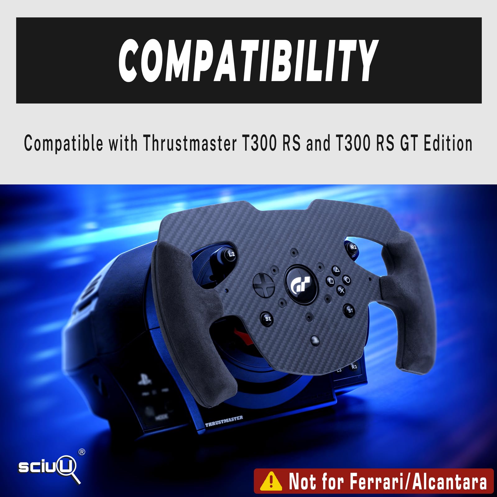 sciuU Roue de Volant Fibre Carbone compatible avec Thrustmaster T300 RS/GT