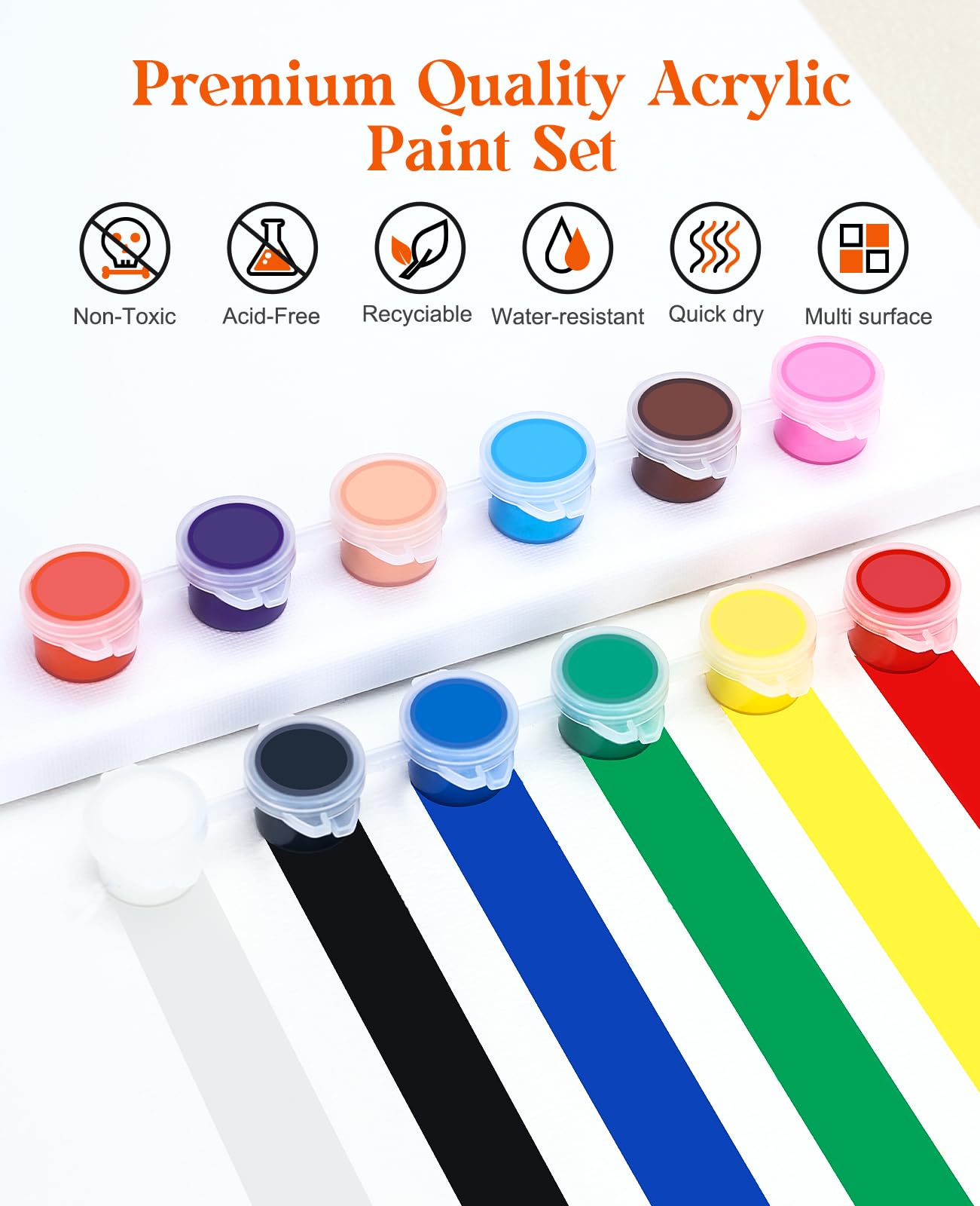 Yeeart Juego de 240 mini pinturas acrílicas, tiras de pintura acrílica de 12 colores para niños y adultos, pigmentos ricos no tóxicos, ideales para pintar manualidades, kit de tiras de pintura