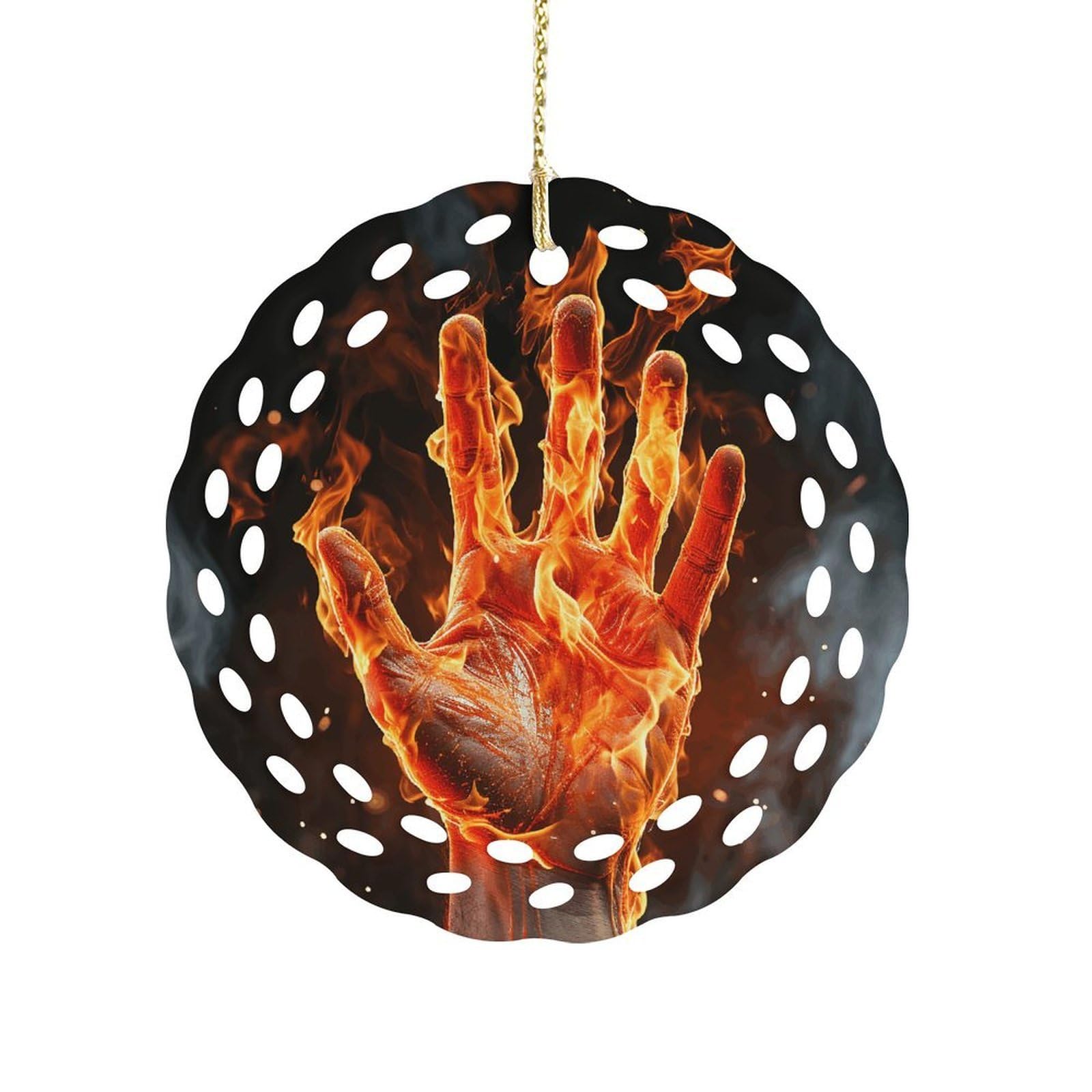 Fodpand Women's Style Fire Flame Hand Ceramic Ornament For Home Decor 3.2" Round Tree Decoration Christmas Ornaments For Men Double-Sided Design