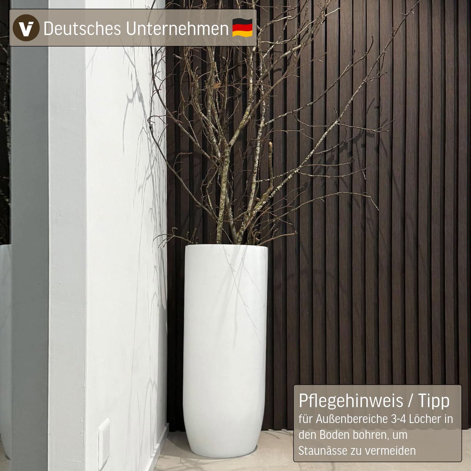 VIVANNO Pflanzkübel Bodenvase Solerio Fiberglas Weiß Matt 80x33 cm | Frostsicherer XXL Blumentopf, wetterfeste Stehvase für outdoor und draußen, edles Pflanzgefäß inklusive Einsatz