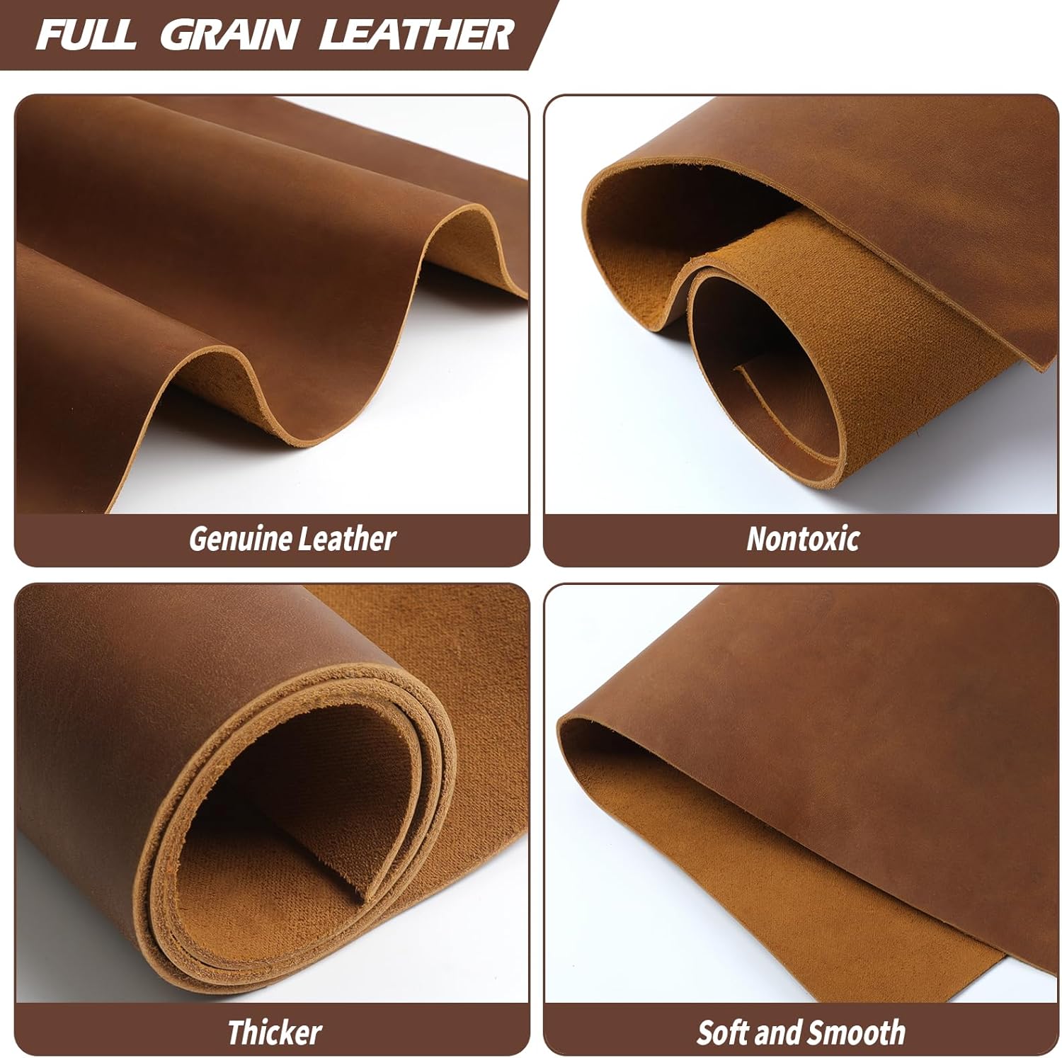 Jack&Chris 18"x24" Tooling Square 1.8-2.0MM Thick Genuine Top Full Grain Leather Leather Sheets for Crafts Tooling Sewing Crazy Horse Cowhide