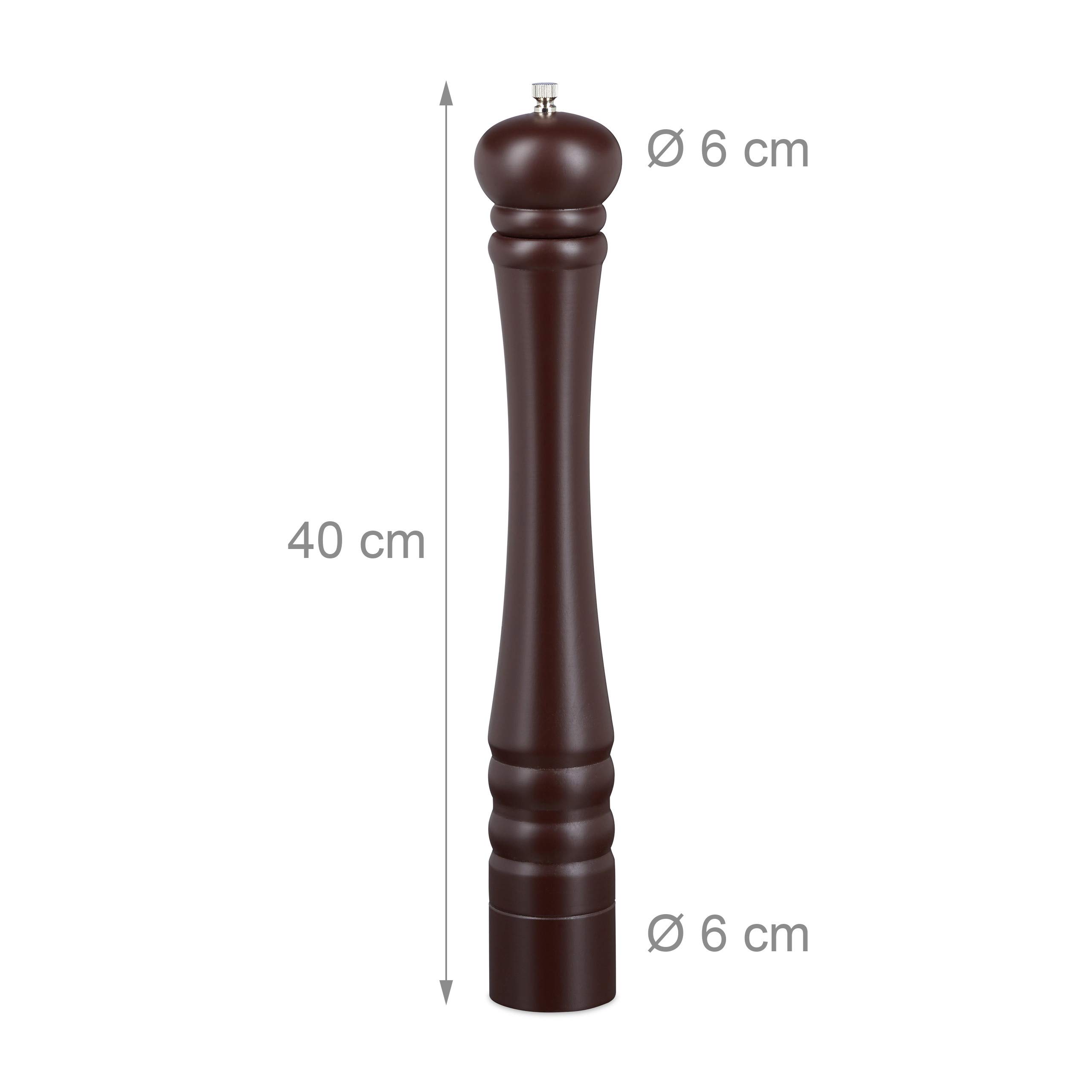 Lot de 2 moulins à poivre en bois, broyeur en céramique, grand design classique, moulin à épices, H x l x P : 40 x 6 x 6 cm, marron chocolat