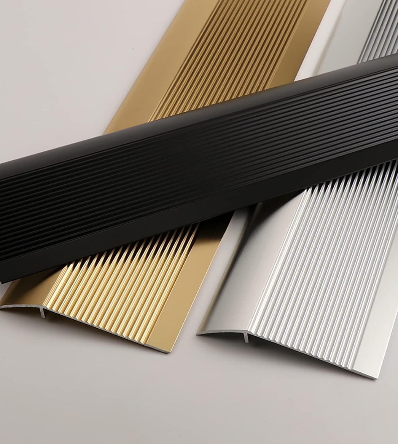 Transition Threshold Strip 4 inch Door Transition Strip Wood to Tile Threshold Strip Door Edge Trim Strip Aluminum Alloy Non-Slip Floor Transition Bar (Silver)