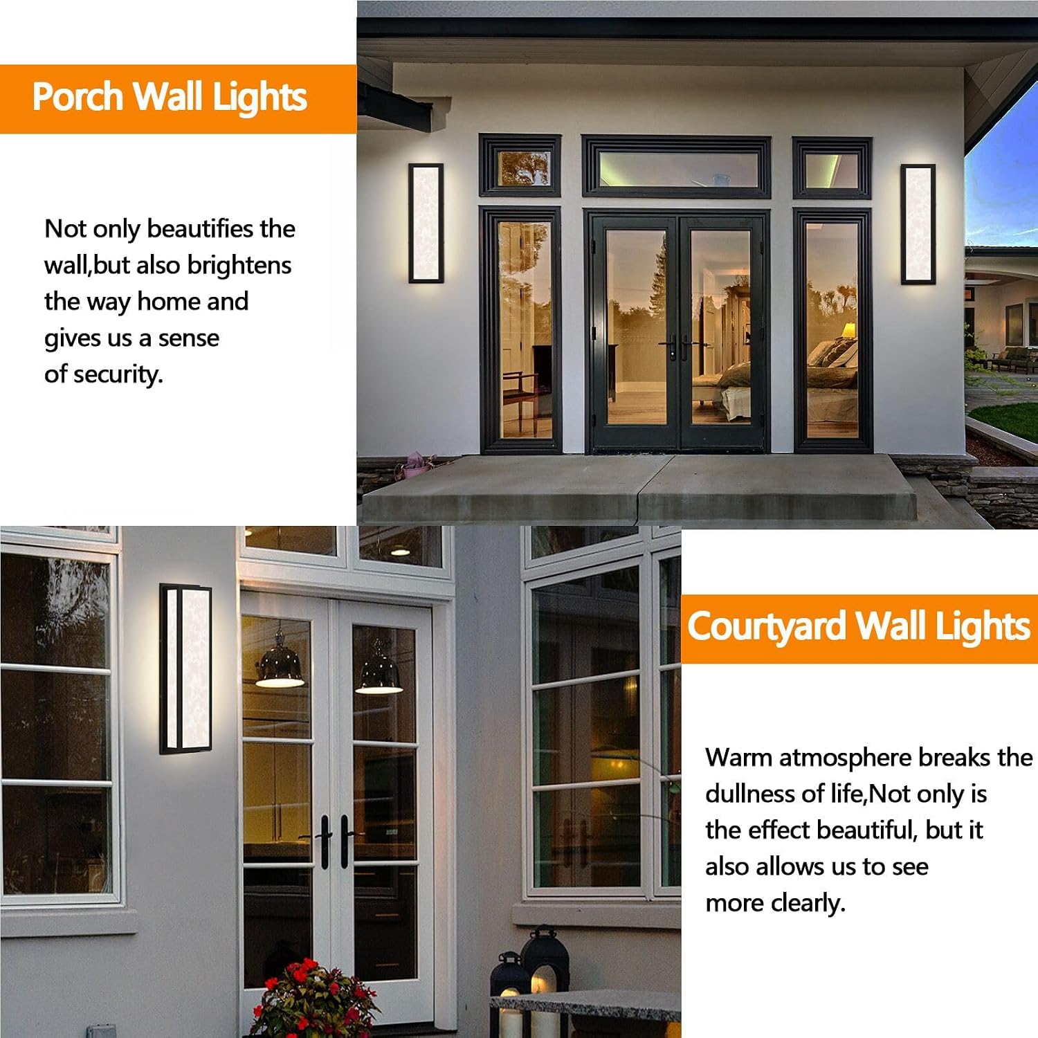 Motion Sensor Outdoor Wall Light LED Outdoor Sconce Rectangle Modern Exterior Light Fixture IP65 Waterproof Black for Garage, Front Door, Patio (Motion Sensor-24.8in)