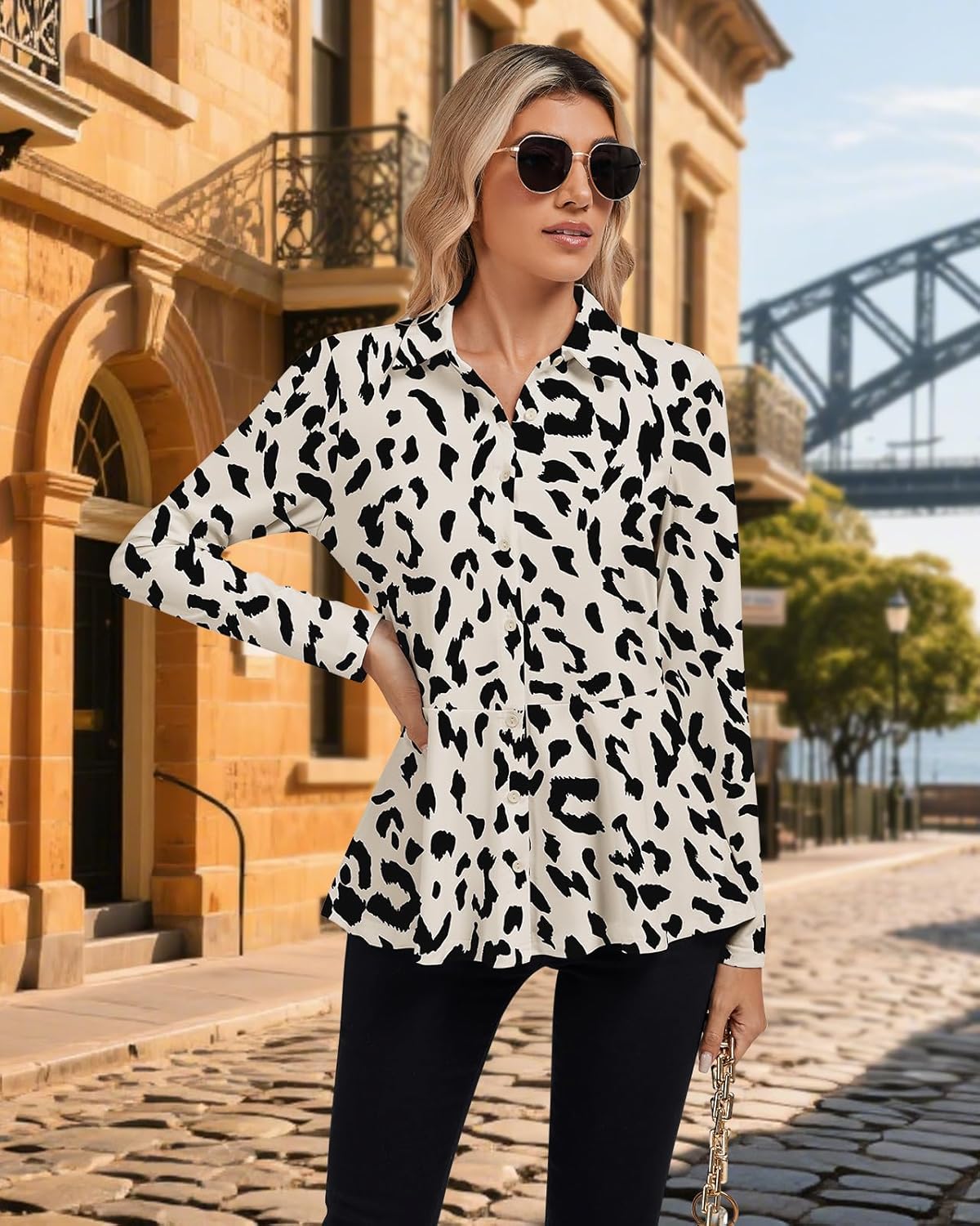 Soneven Women's 3/4 Sleeve Golf Polo Shirts V Neck Ruffle Sleeve Dressy Tops Casual Work Tunic Blouses - Image 2