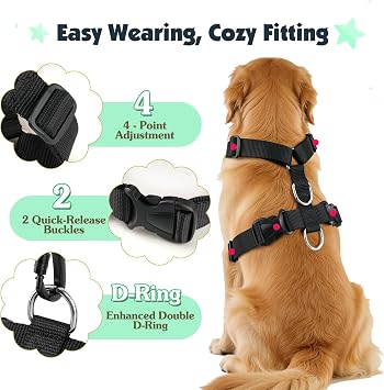 Pawaboo Dog Seat Belt Harness for Car, Seatbelt Harness with 2 in 1 Buckle | Adjustable Breathable Harness for Car, Elastic Reflective Heavy Duty Dog Tether, for Small Medium Large Pets, S, Blue Light