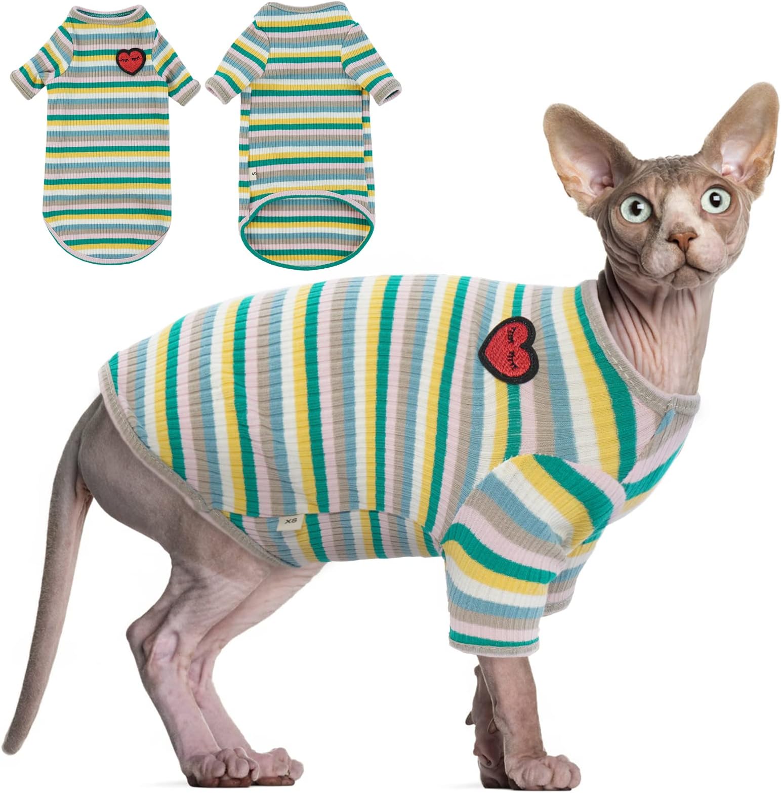DENTRUNHairless Cats Shirt Breathable Cat Daily Wear Clothes Stripe Vest Adorable Pajamas Jumpsuit Soft & Skin-Friendly