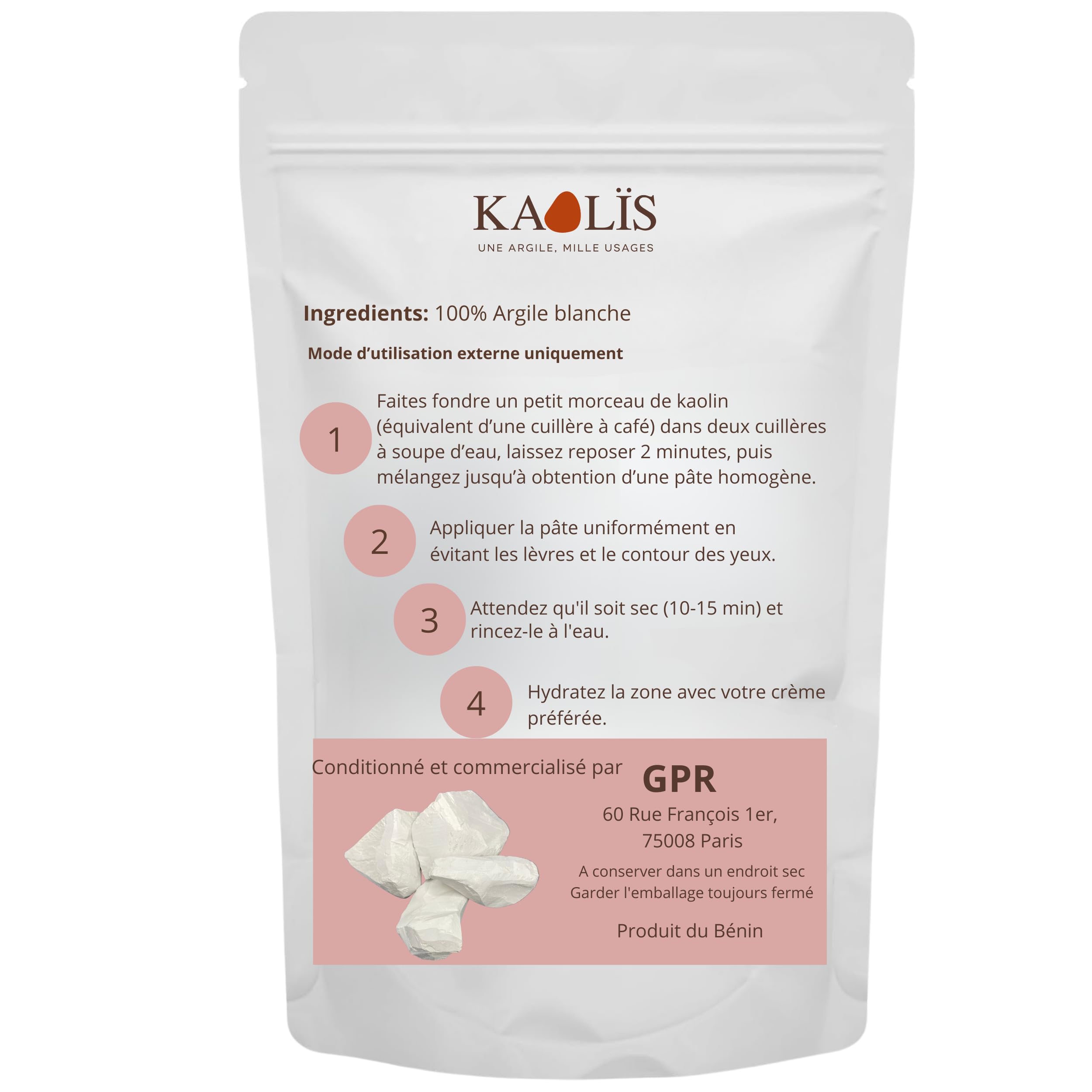 Kalaba Naturel 100% Pur – Kaolin du Bénin – 100 g – Argile Blanche Africaine – Terre Naturelle - Veloutée et Ferme -Texture Satisfaisante - ASMR