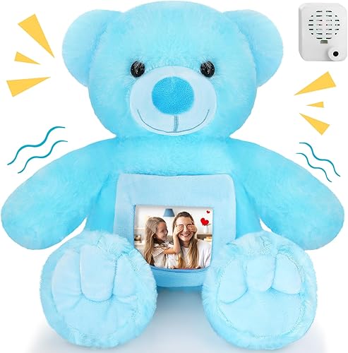 Oso con recuerdo de grabación de voz con mensajes grabables con imágenes, juguete conmemorativo para baby shower, regalo de cumpleaños, regalos de
