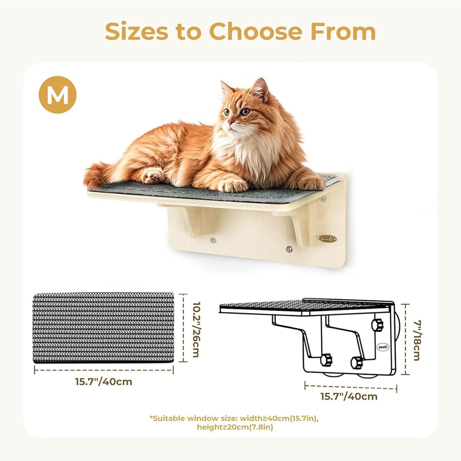 Cat Window Perch, Space-Saving and Convenient, 40x26x18cm, Suction Cup Cat Seat, Pet Climbing Perch, Strong Suction Cup Technology, for Apartments, Living Rooms, Or Bedrooms
