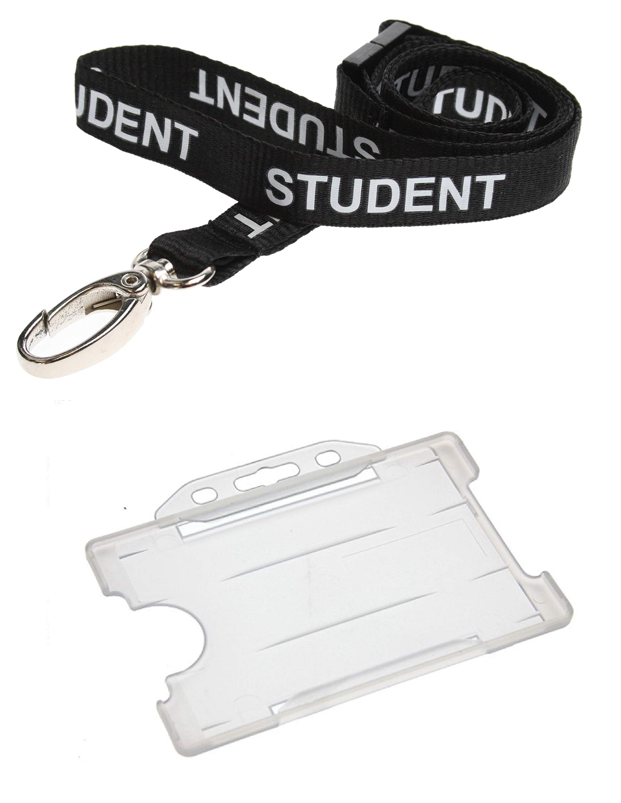 Identity-Plus: Black Pre-Printed Student Lanyard with Clear Landscape Card Holder (100)