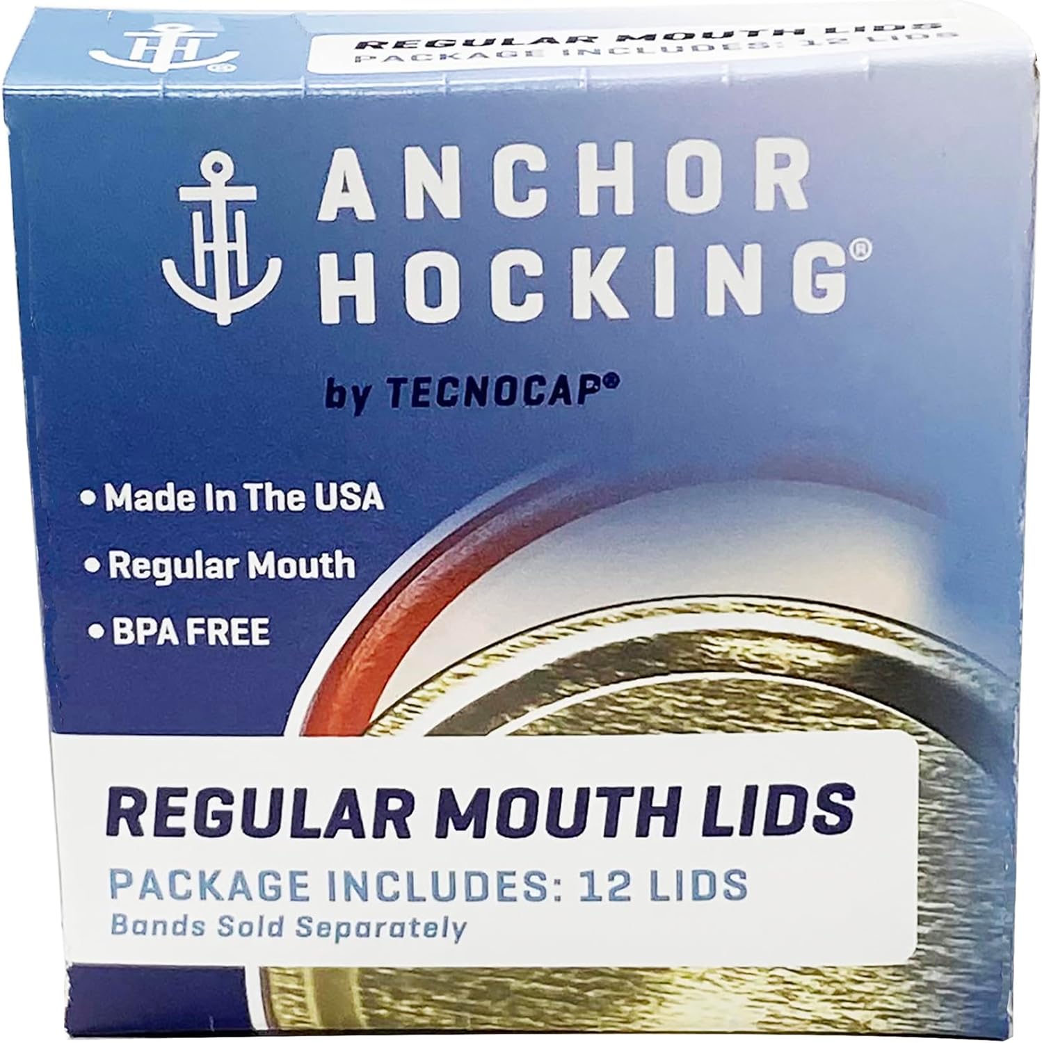 Regular Mouth Canning Jar Lids, Red Plastisol, Gold - 12 Regular Mouth Lids per box, 24 boxes per package