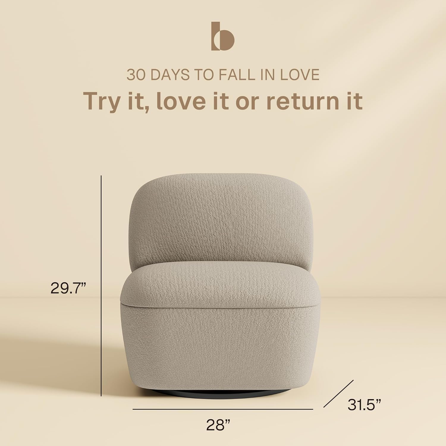 BELLEZE Modern Upholstered Swivel Accent Chair with Hidden Storage, 360° Rotating Chair, Easy Assembly Compact Chair for Living Room, Bedroom, Office, Space-Saving Design - Beige