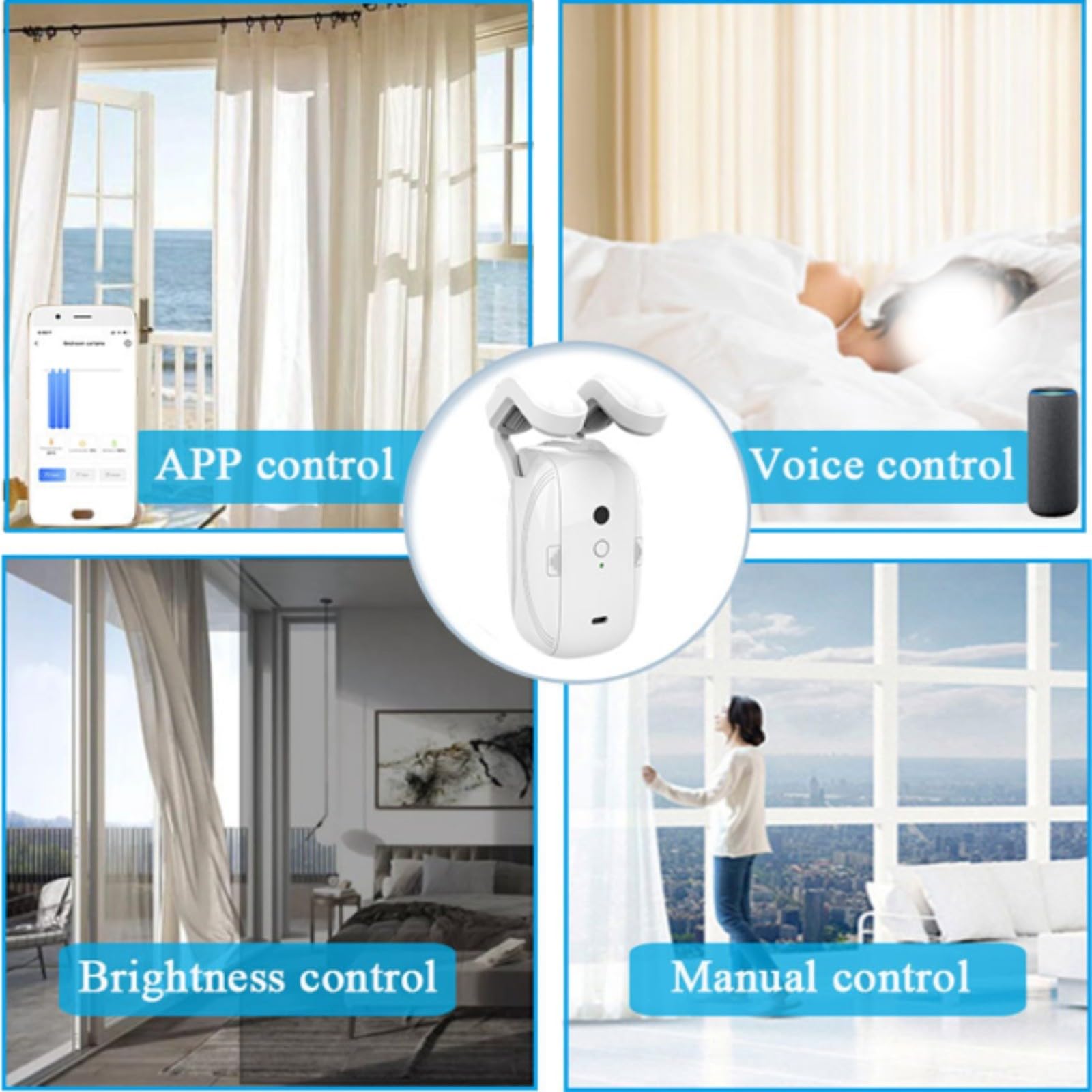 Motore elettrico intelligente per tende, apritenda elettrico per Tuya per Zigbee Smart Motor con batteria 4000 mAh, regolazione automatica della luce e della temperatura (2 pezzi)