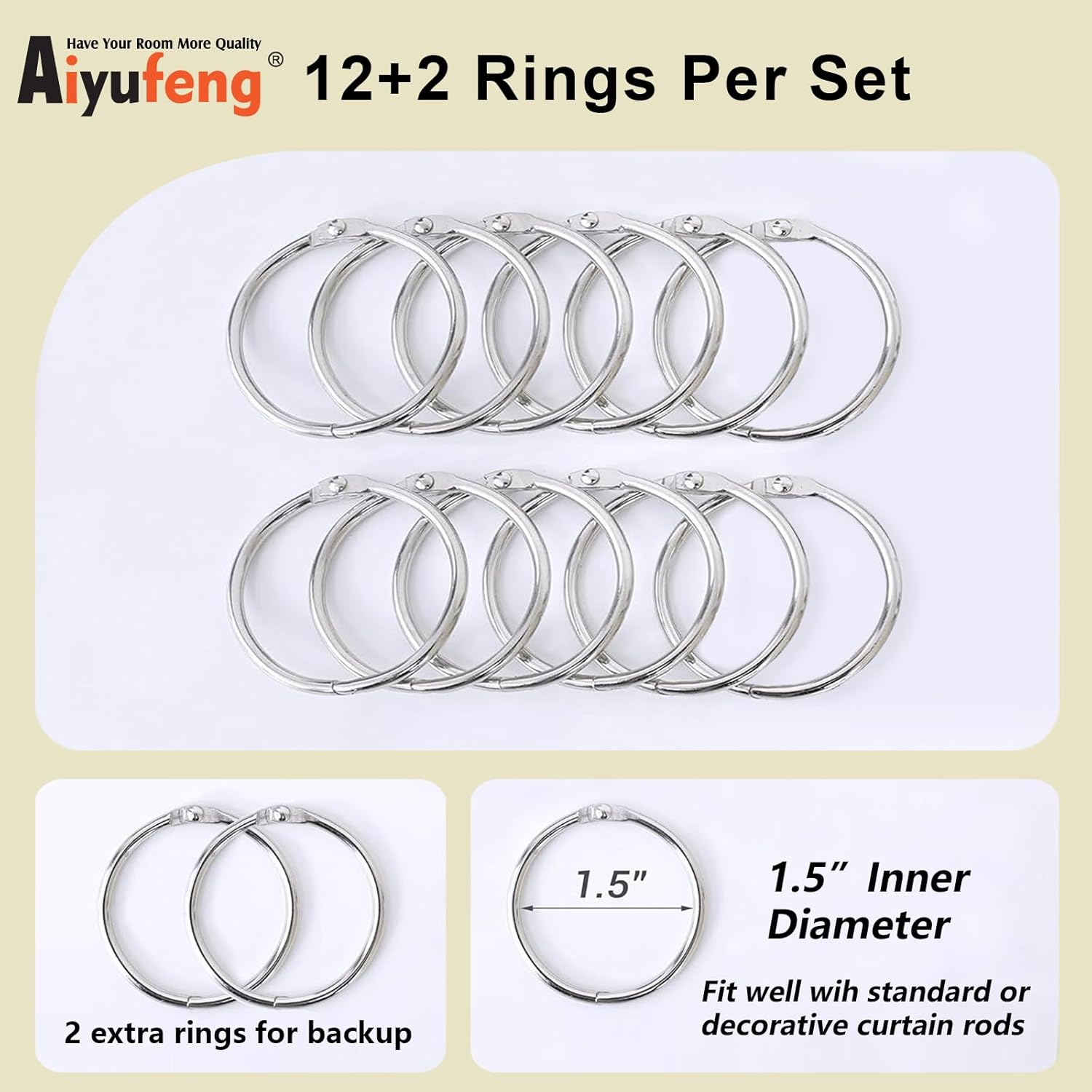Aiyufeng 100% Blackout Curtain Liner 2 Panles Set, 100% Darkening Blackout Curtain Liners for 95 96 Inch Curtains Behind, 2 Liners Per Set with 14 Pieces Rings, (Greyish White, 40W x 92L, 2 Pieces)