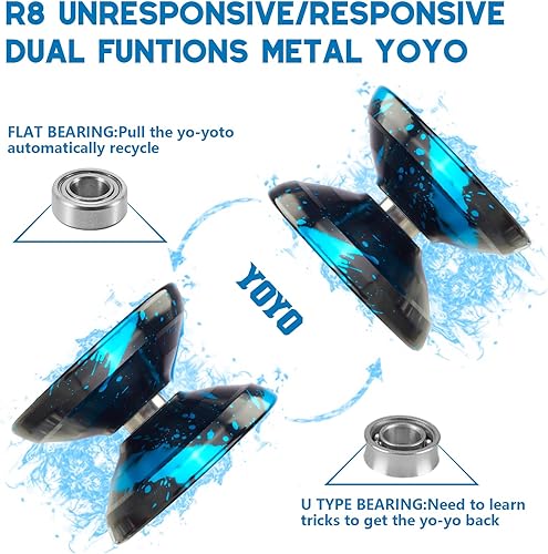 Miniatura 7 de WATIEOBOO R8 Responsive Yoyo Professional, Yoyo de metal para niños y adultos principiantes, rodamiento Yoyo de repuesto que no responde para