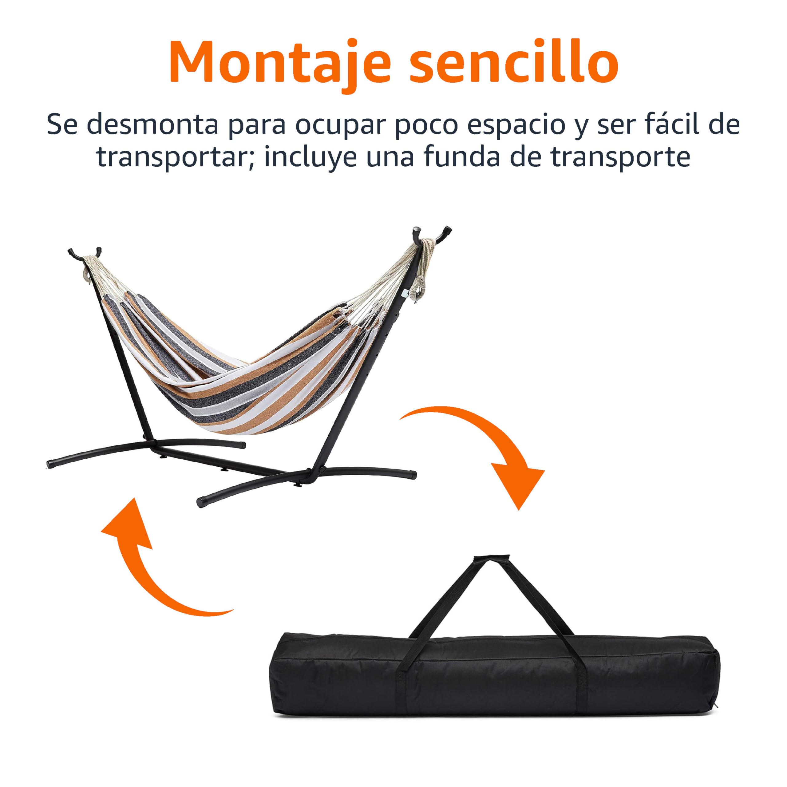 Amazon Basics medianas Hamaca de tela con soporte, Abigarrado, 300 x 117 x 100 cm