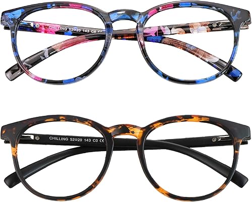 Lentes de bloqueo de luz azul, 2 pares de anteojos de computadora para antifatiga visual, elegante marco ovalado, antirreflejos