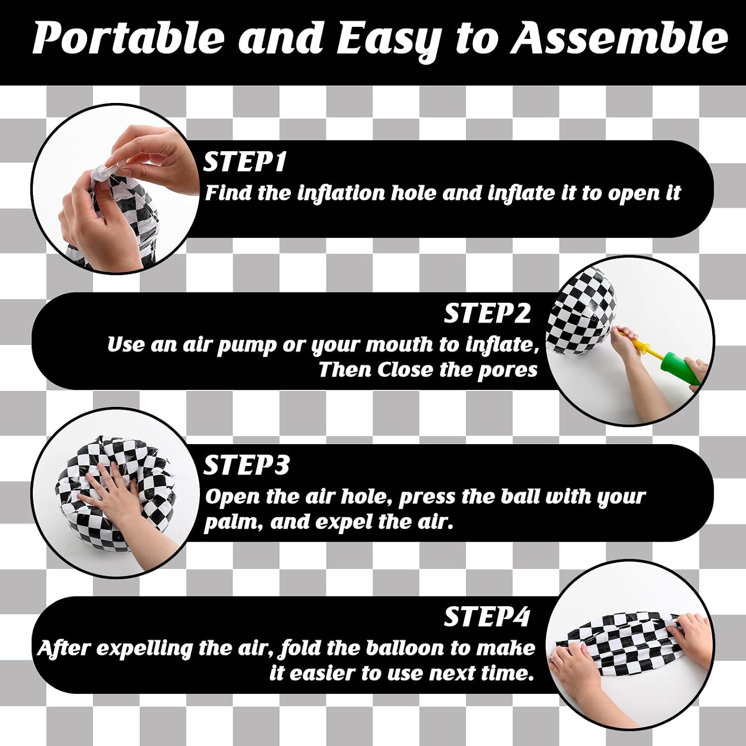 8PCS Race Car Checkered Flag Beach Ball Set – 12" Vibrant Black & White Themed Beach Balls for Kids’ Racing Birthday Parties,Summer Pool Games,End of Year Class Decorations,Bulk Party Favors image 4