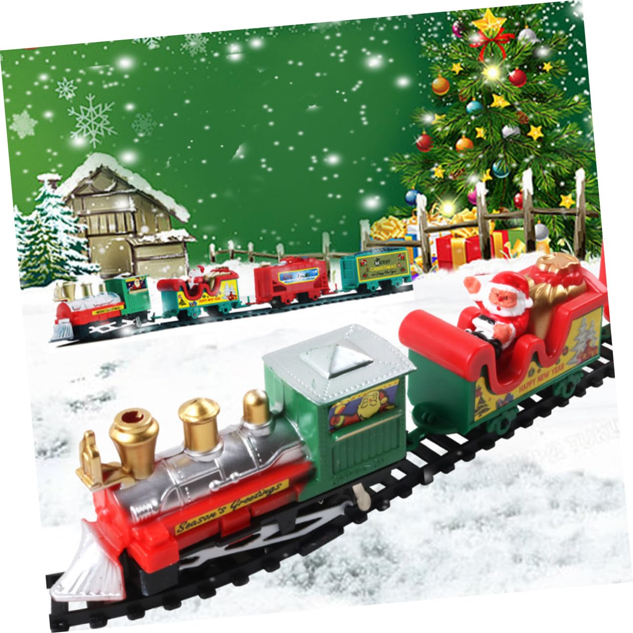 YARNOW Train Noël Électrique en Plastique avec Circuit, Jouet à Assembler pour Garçon et Filles, Design Festif pour Fête de Noël et Développement Motricité Fine