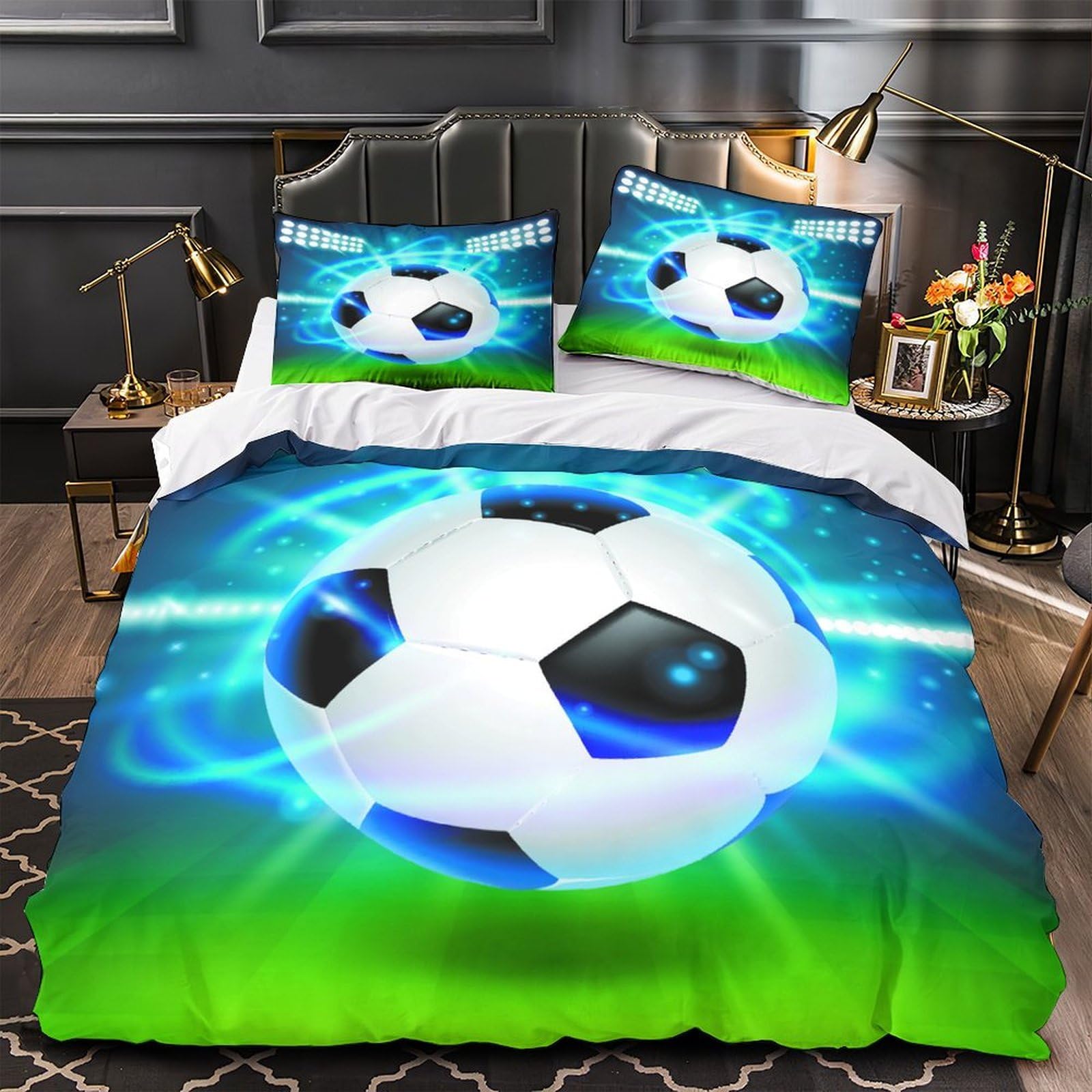 Parure de lit football 220x240 cm avec housse de couette microfibre pour chambre enfant